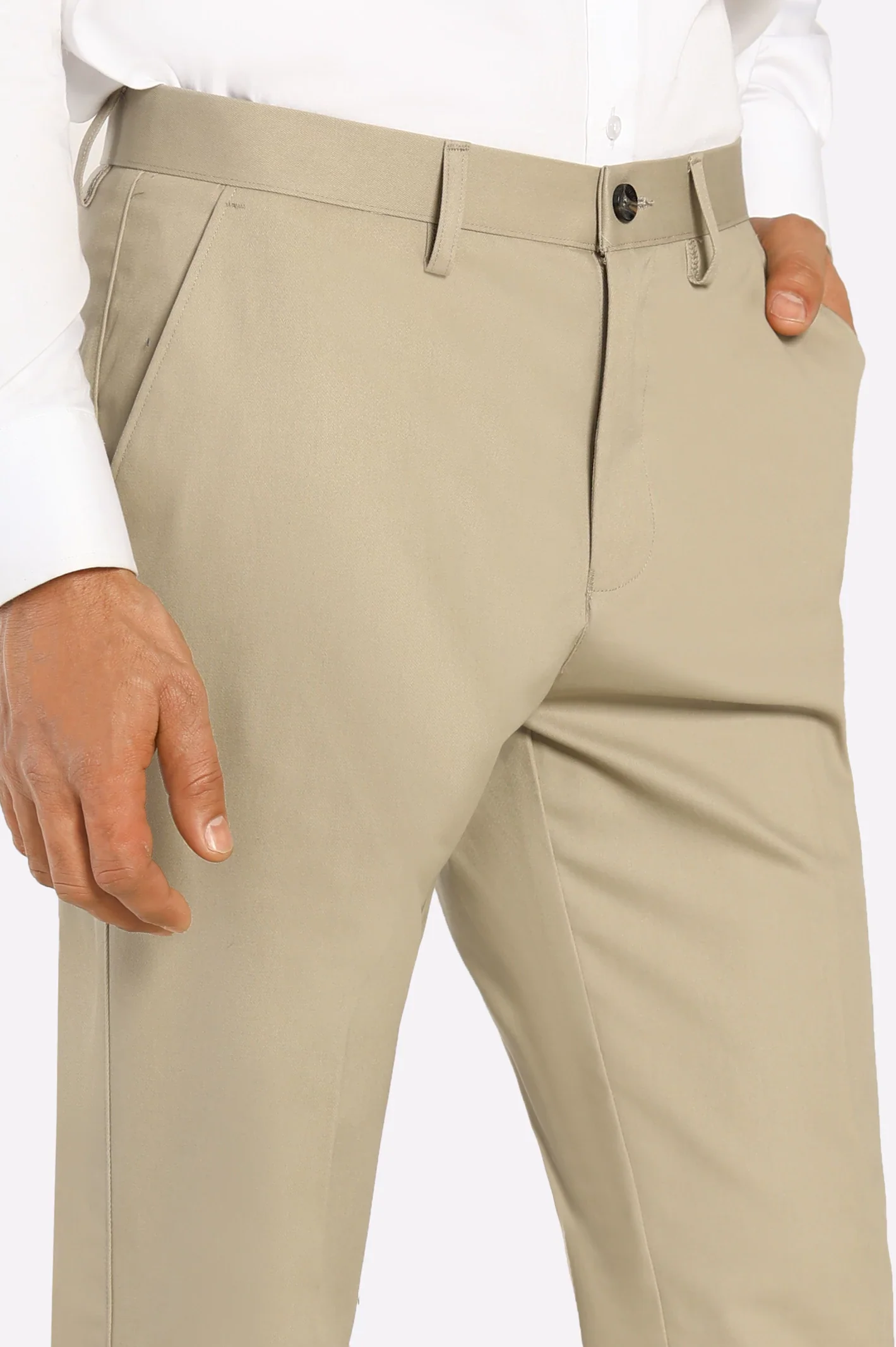 Beige Smart Fit Cotton Trouser - Image 2