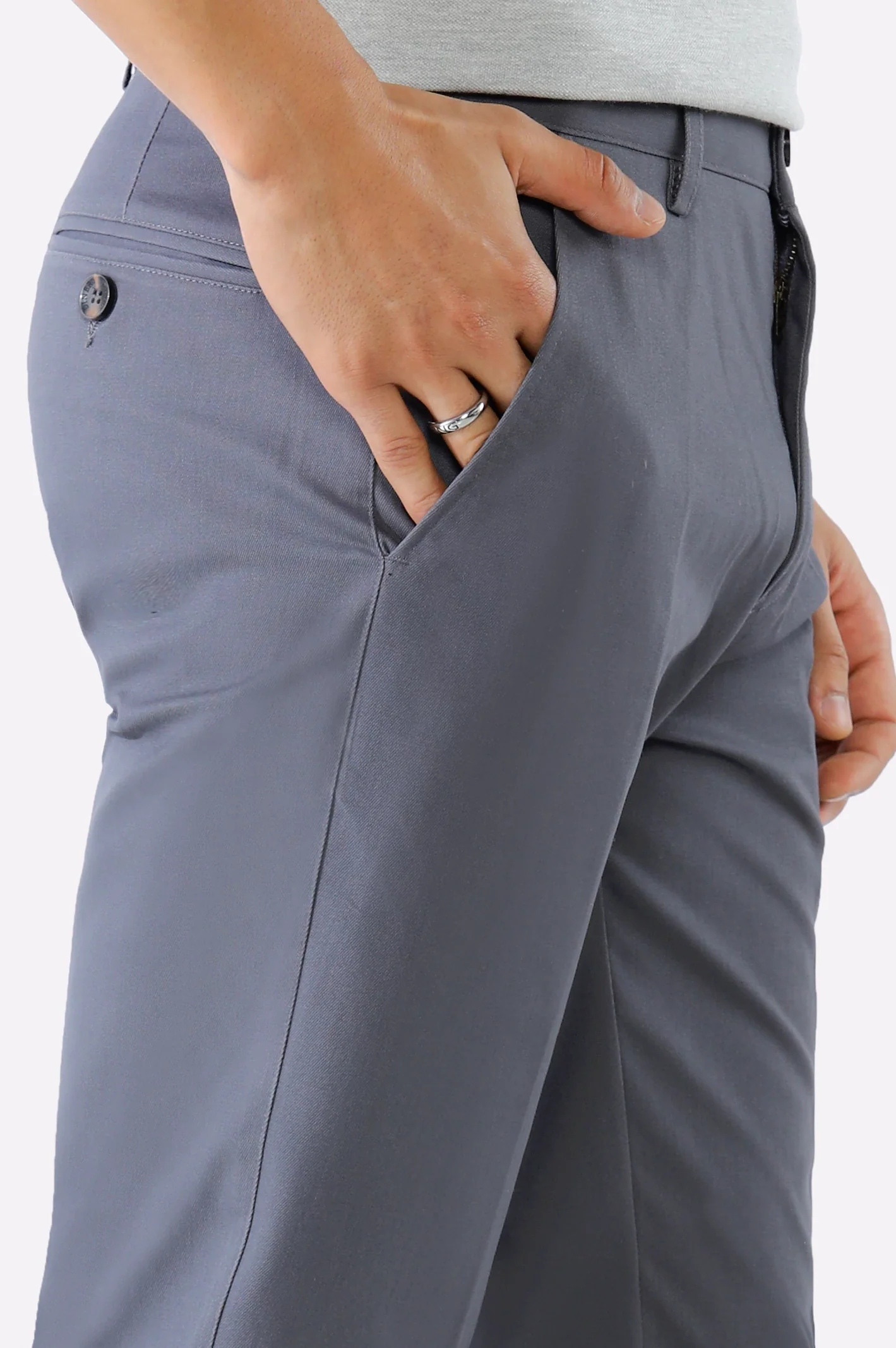 Grey Smart Fit Cotton Trouser - Image 2