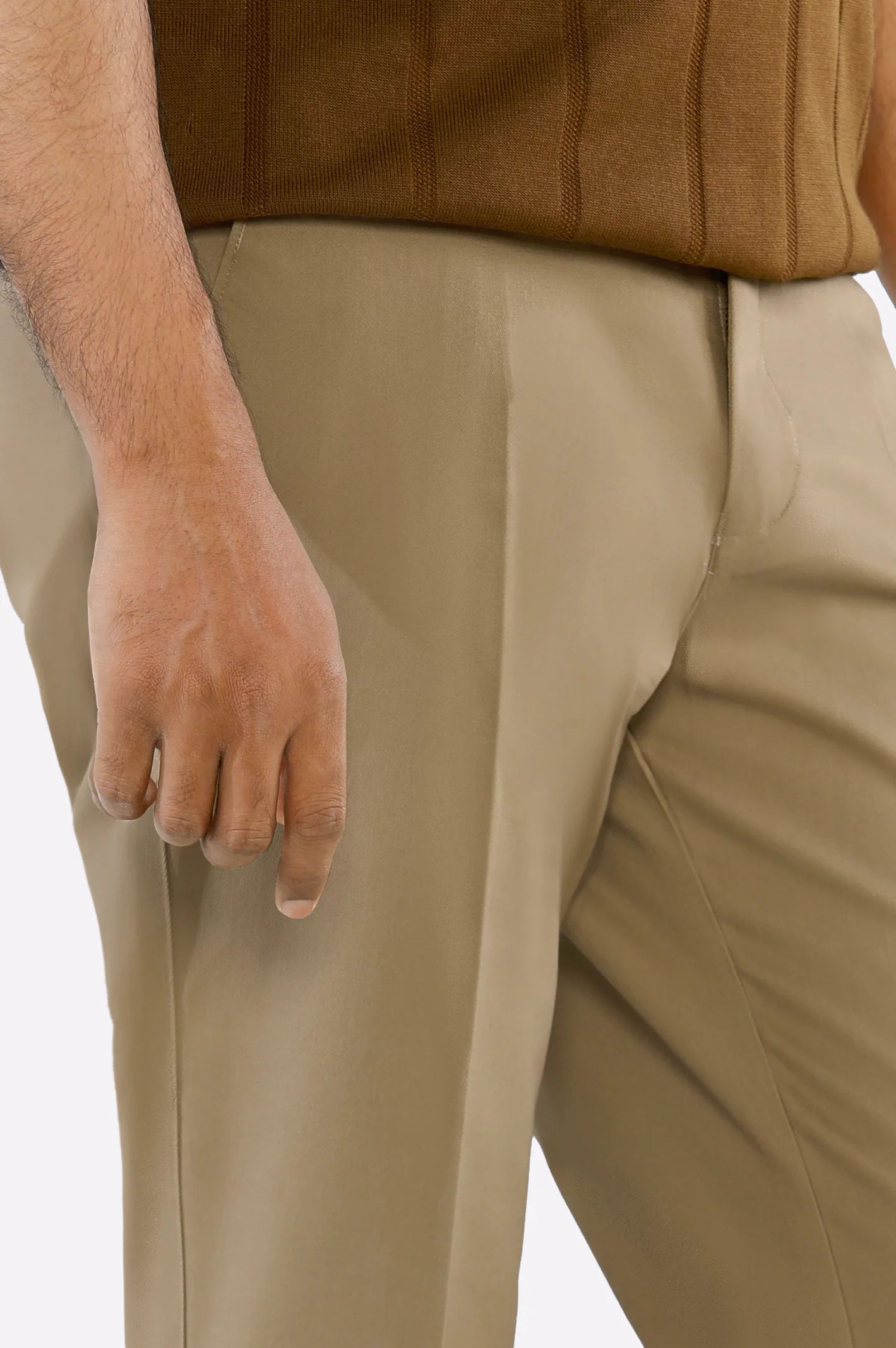 Khaki Smart Fit Cotton Trouser - Image 2