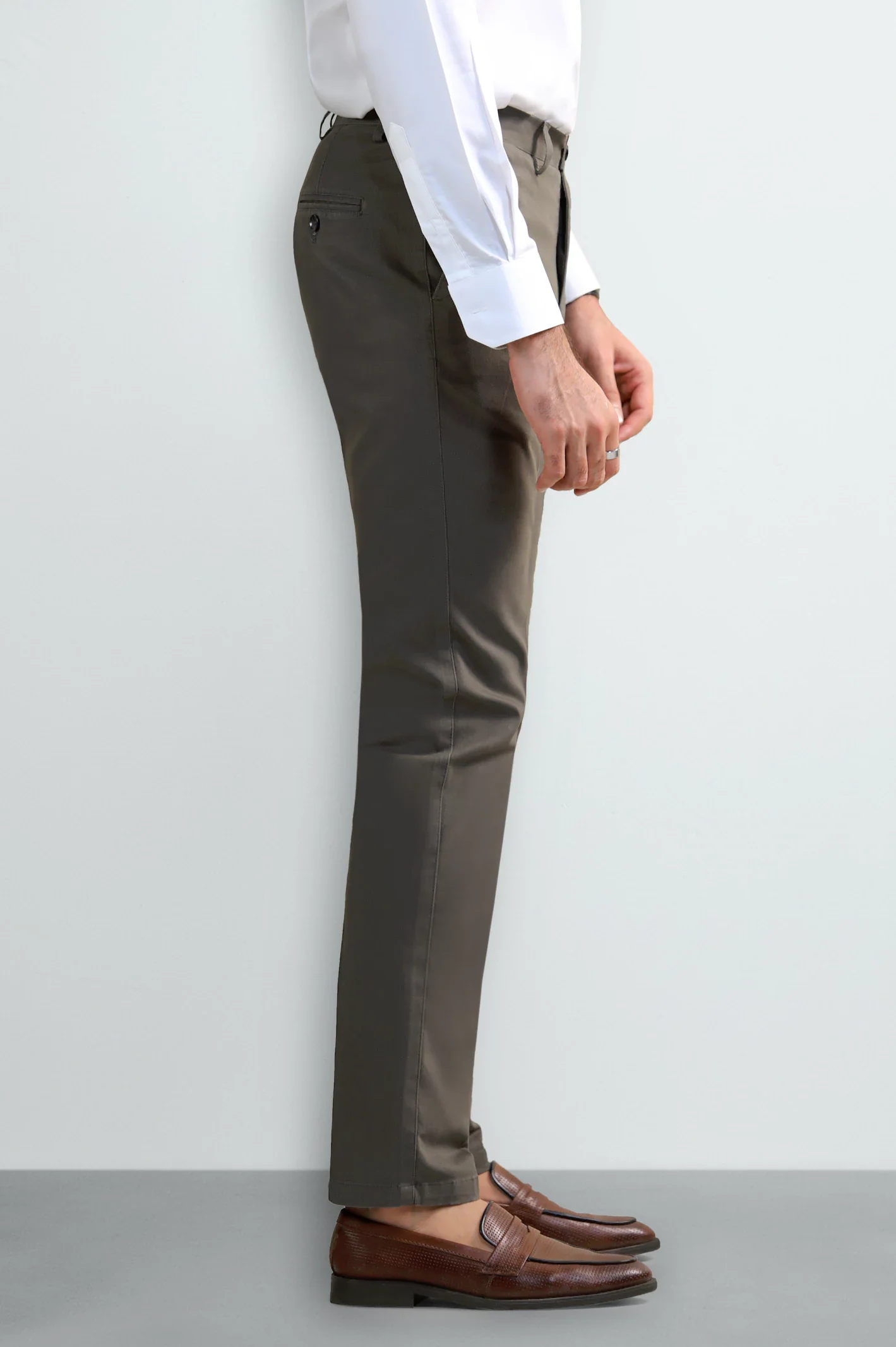 Dark Olive Smart Fit Cotton Trouser - Image 2