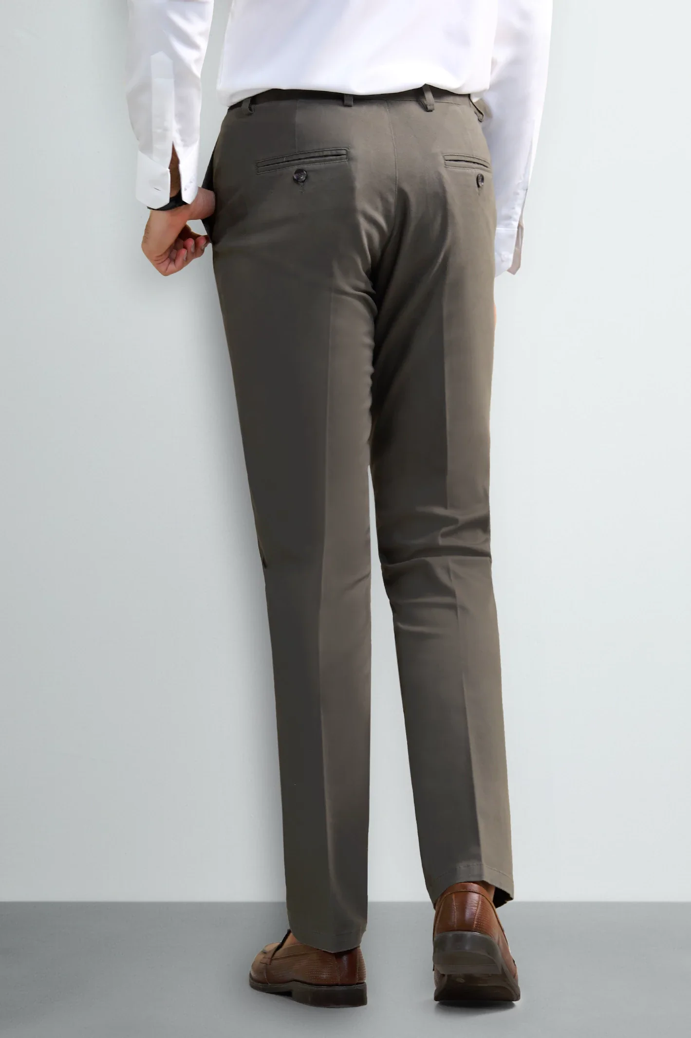 Dark Olive Smart Fit Cotton Trouser - Image 3