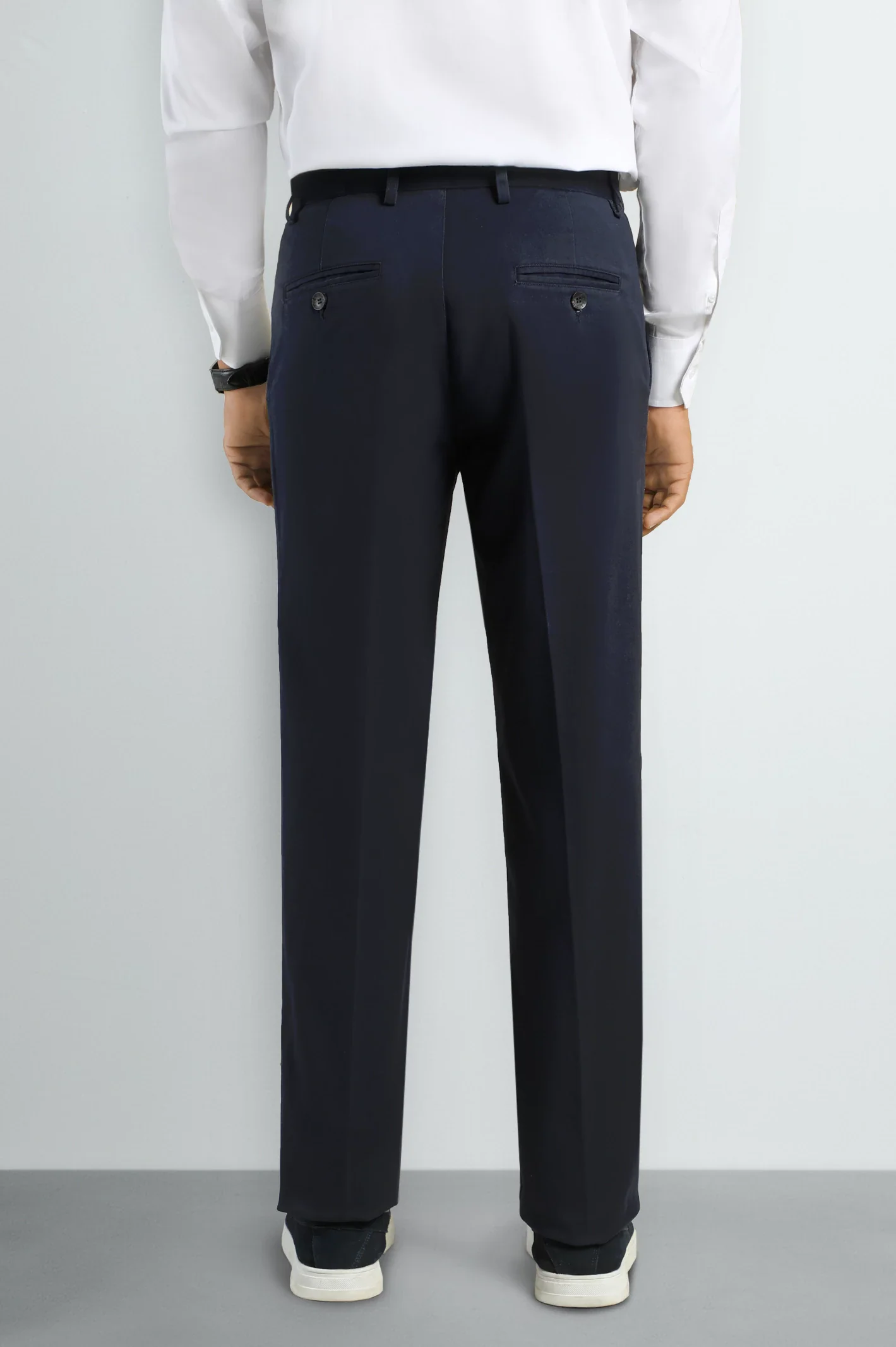 Navy Blue Smart Fit Cotton Trouser - Image 3