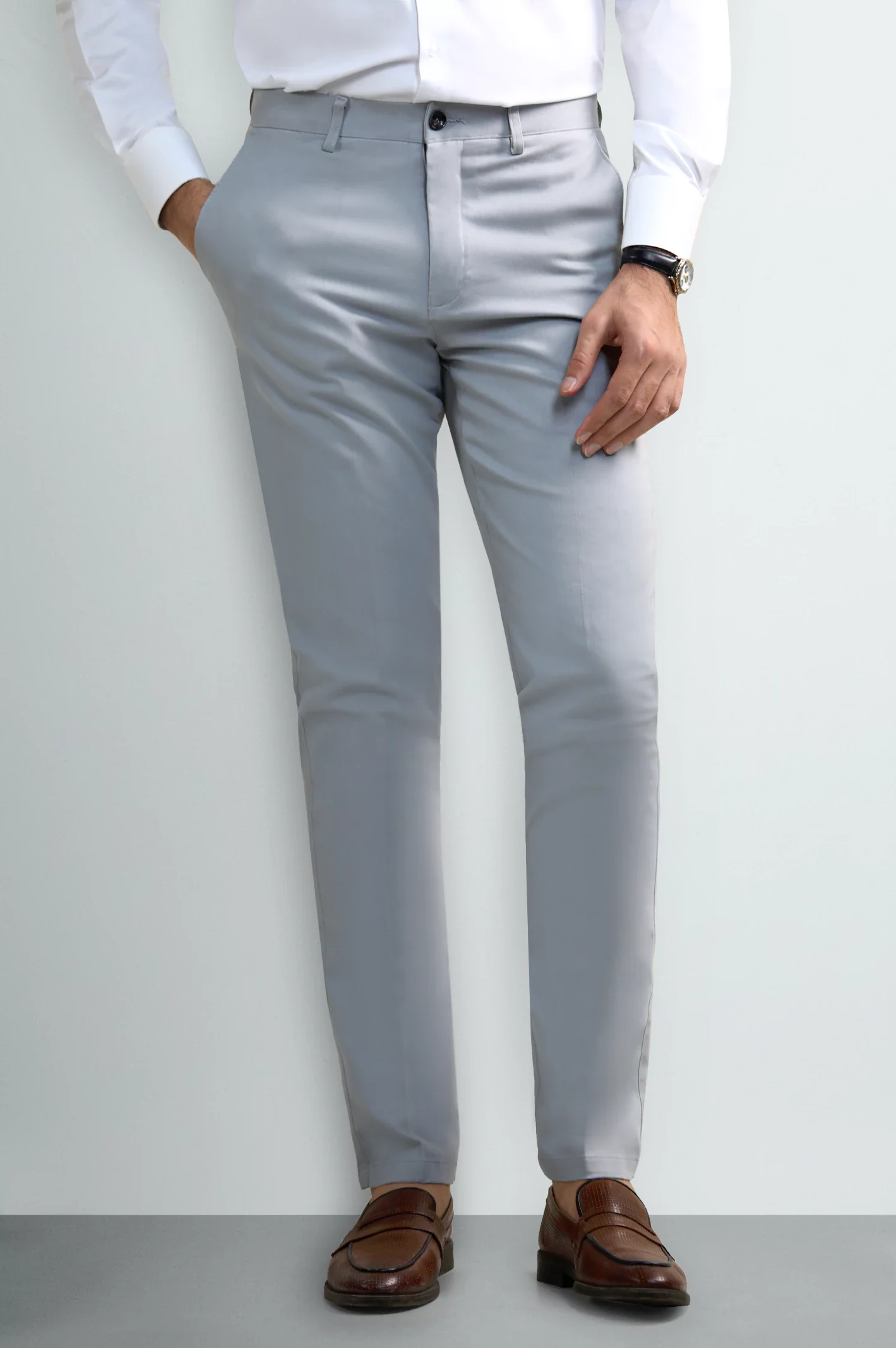 Silver Smart Fit Cotton Trouser