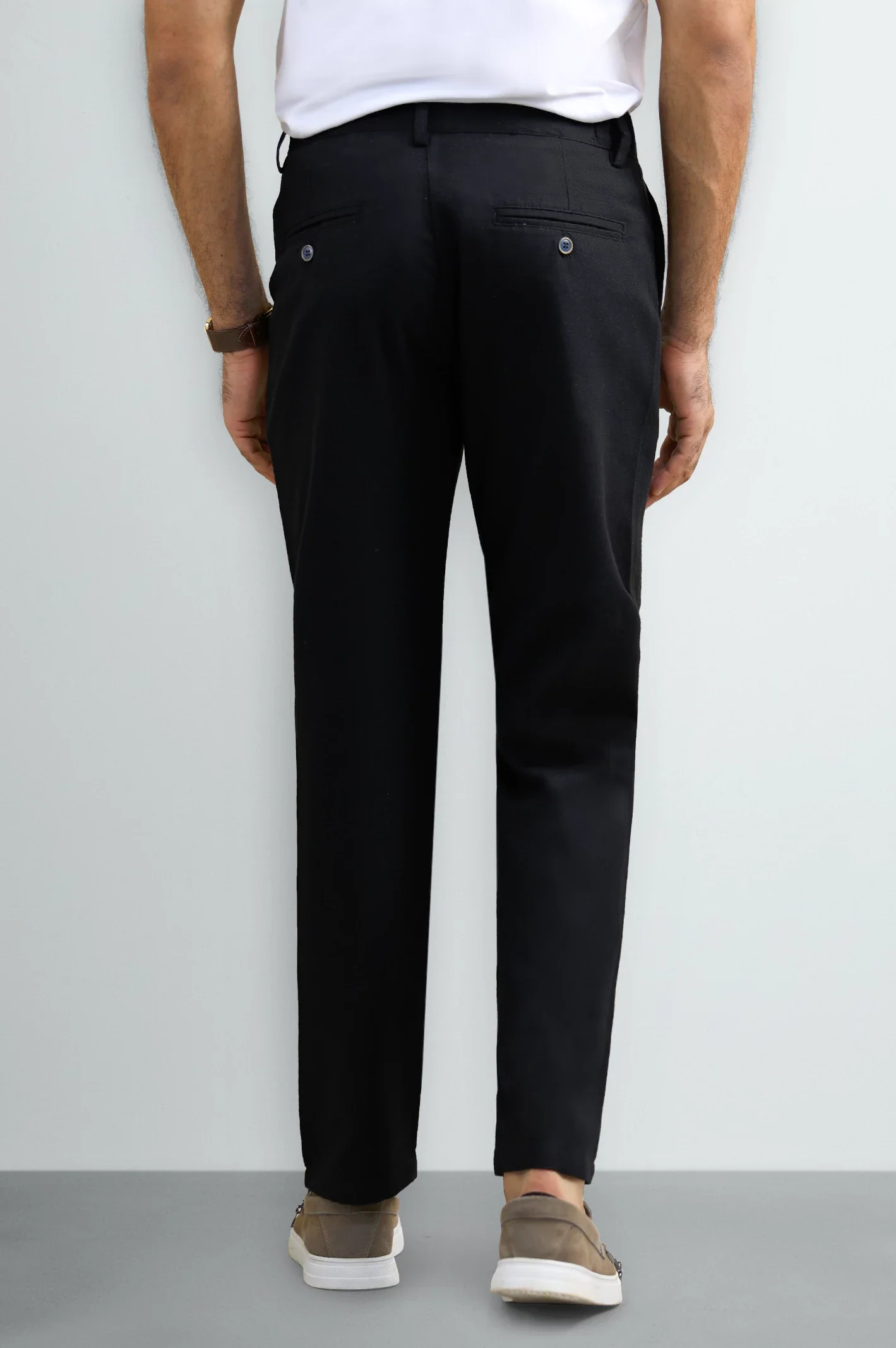 Black Slim Fit Cotton Linen Pants - Image 3