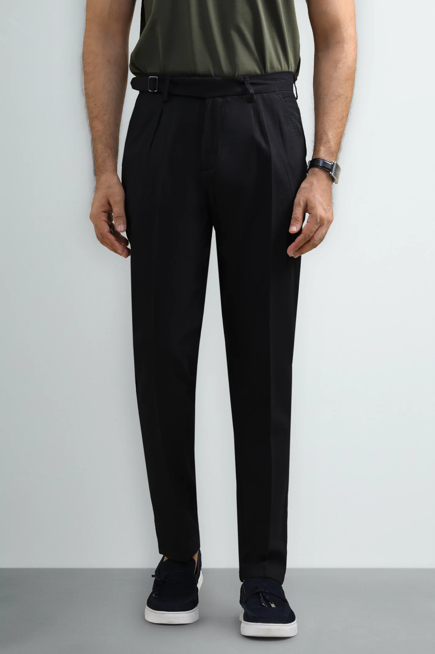 Black Slim Fit Cotton Linen Pants