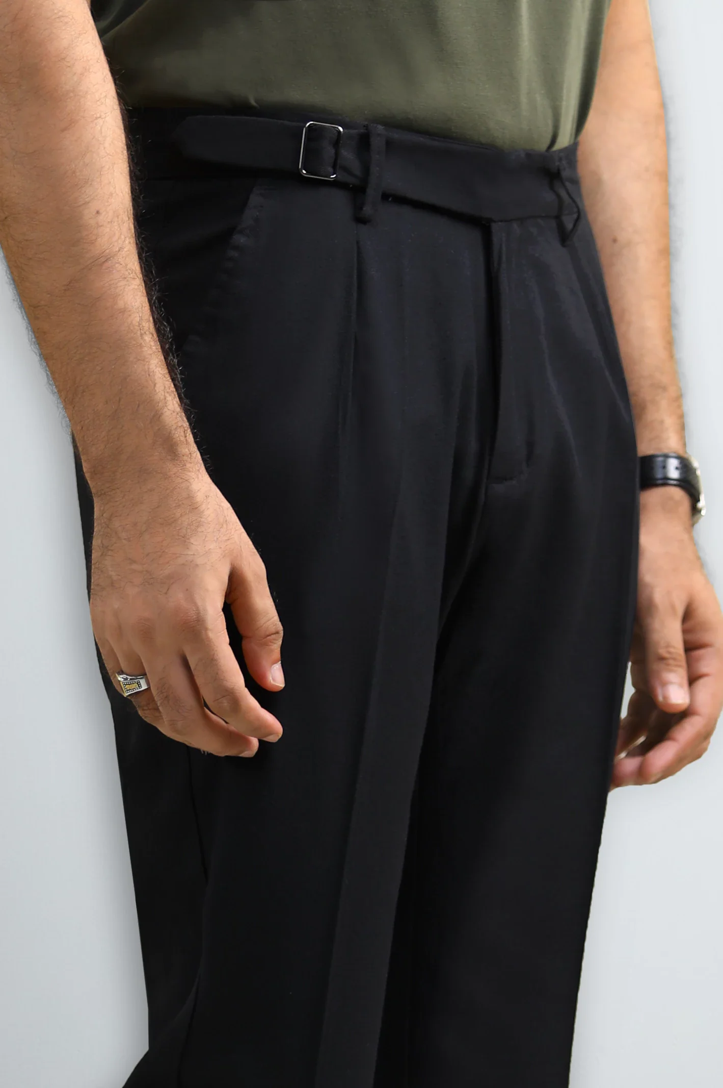 Black Slim Fit Cotton Linen Pants - Image 2