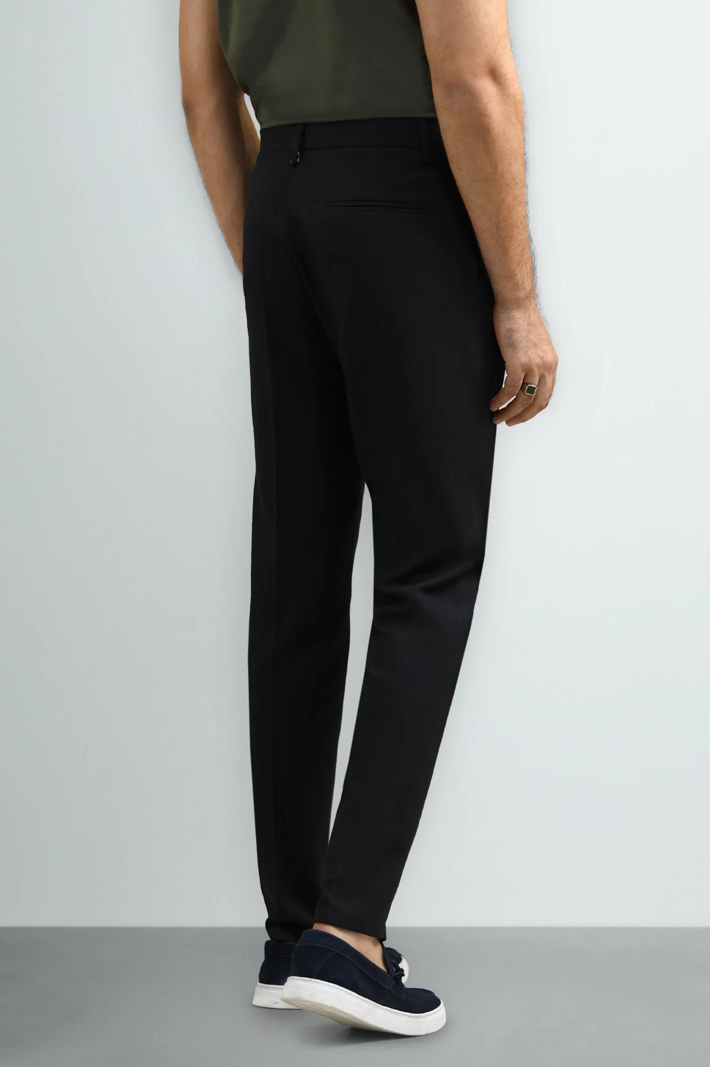 Black Slim Fit Cotton Linen Pants - Image 3