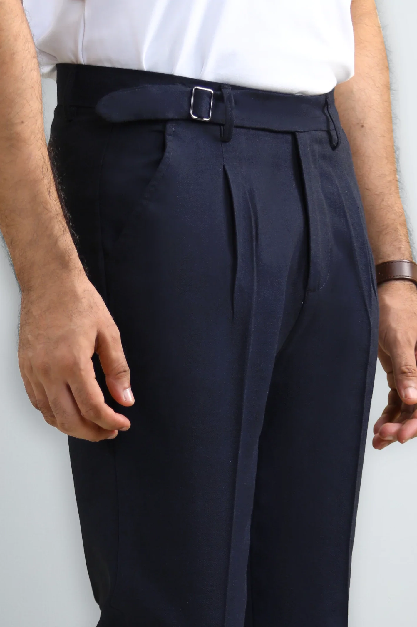 Navy Slim Fit Cotton Linen Pants - Image 2