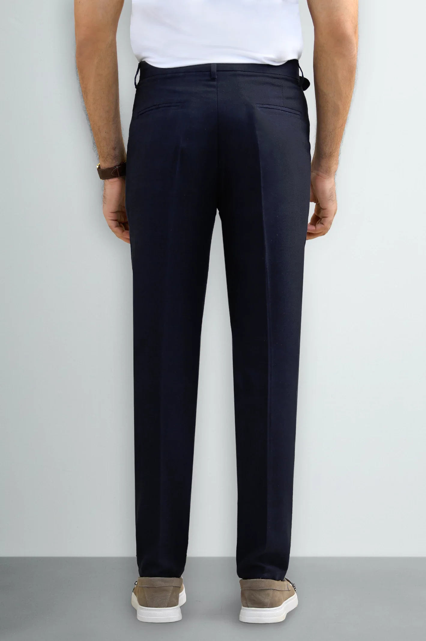 Navy Slim Fit Cotton Linen Pants - Image 3
