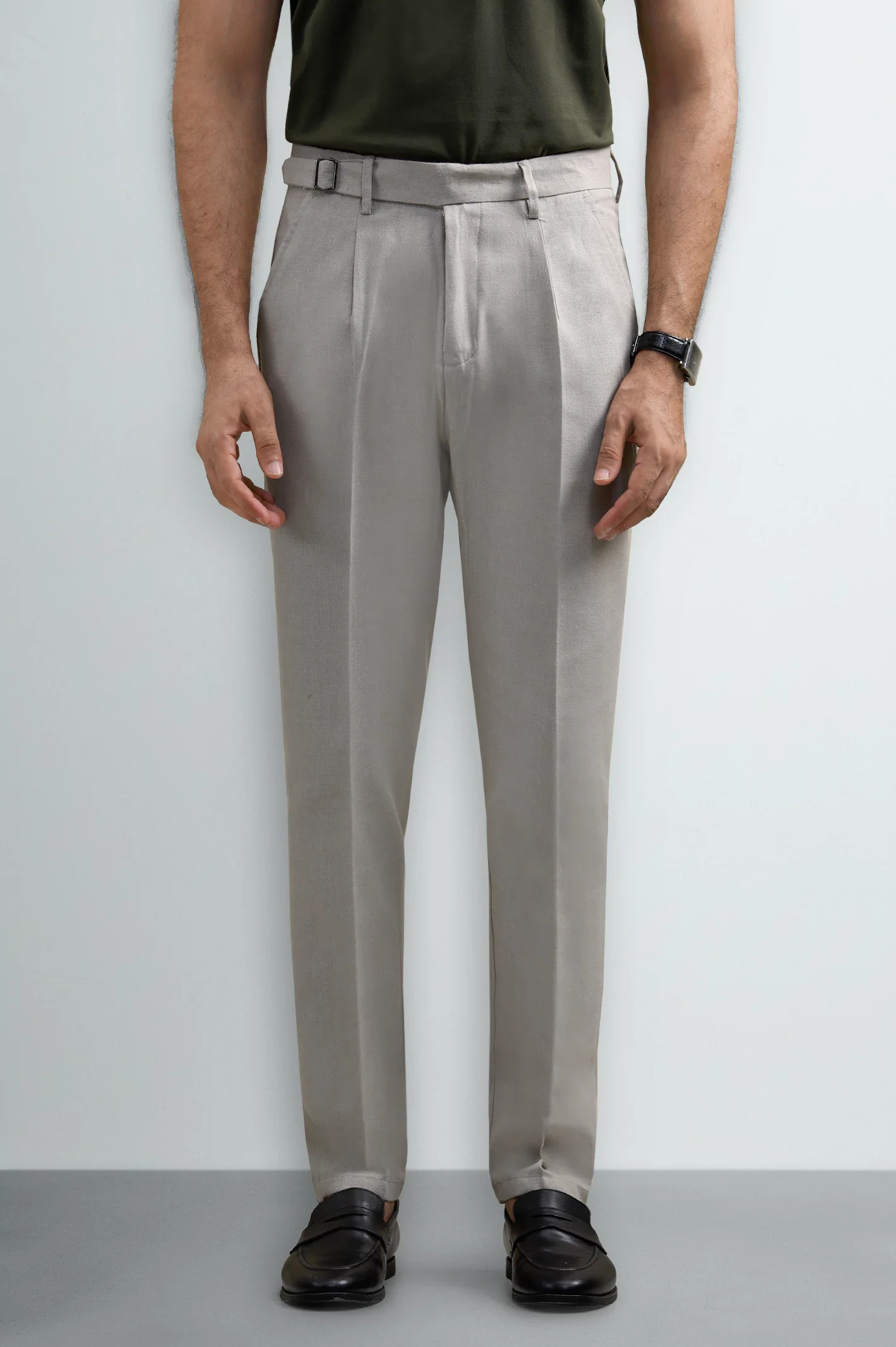 Off White Slim Fit Cotton Linen Pants