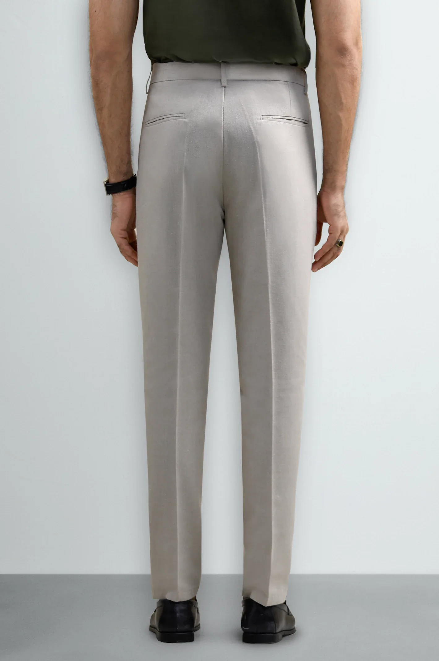 Off White Slim Fit Cotton Linen Pants - Image 3