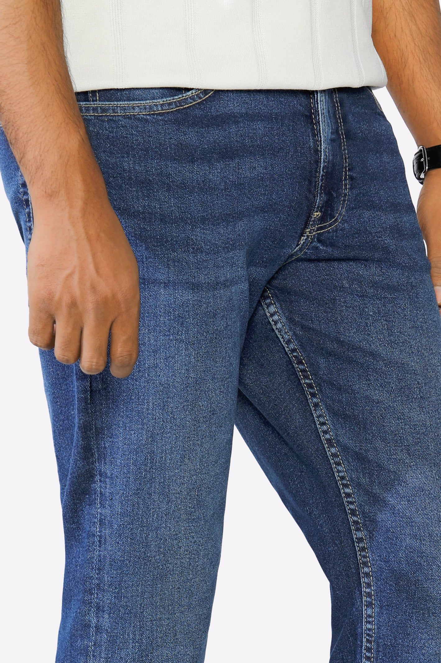 Dark Blue Modern Slim Fit Jeans - Image 2