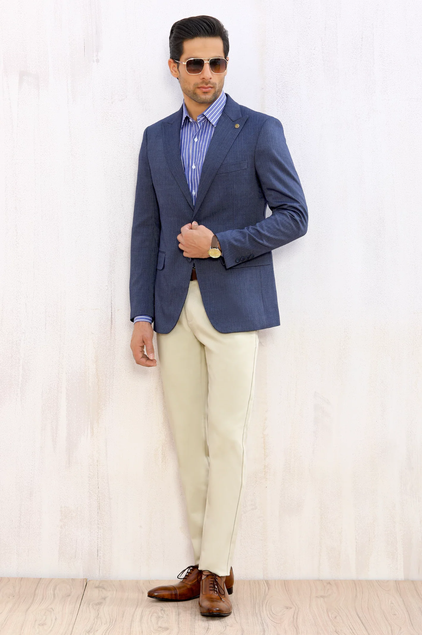 Blue Self Blazer for Men - Image 2