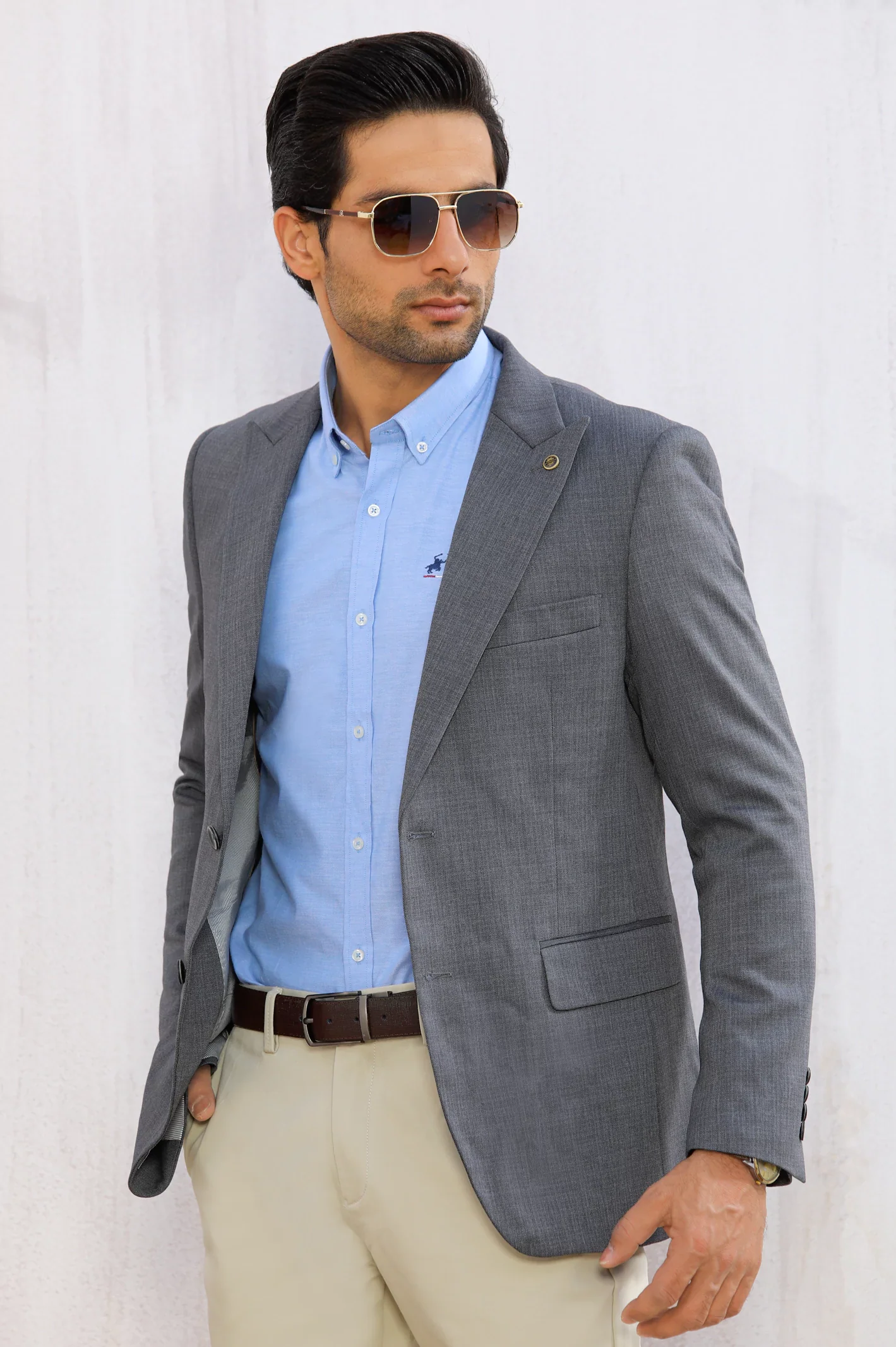 Grey Self Textured Blazer for Men - Image 4
