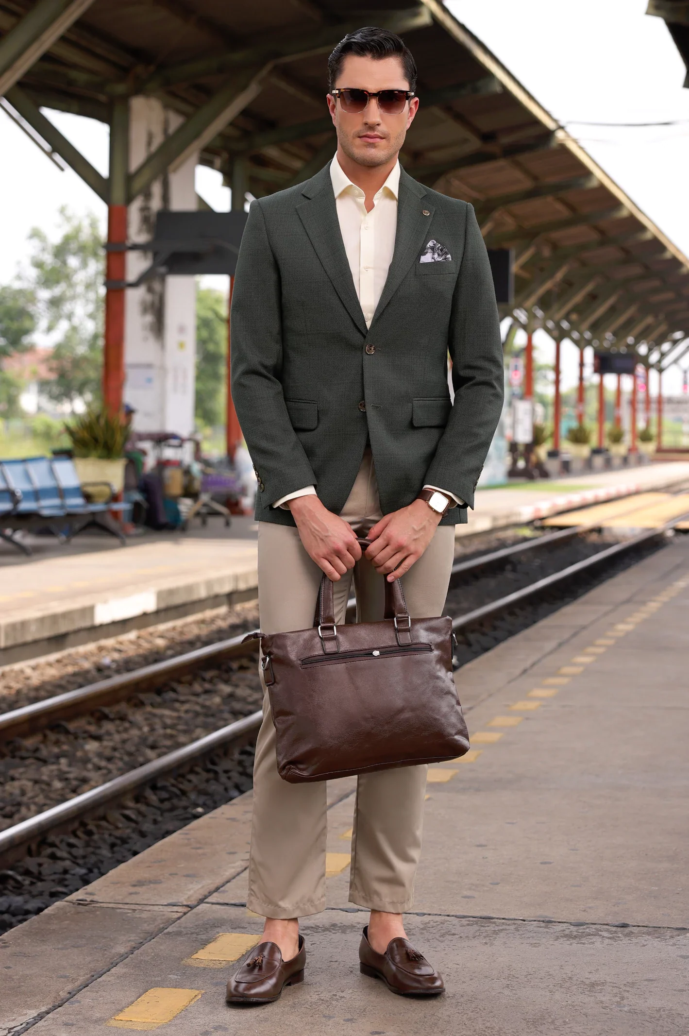 Green Windowpane Check Blazer - Image 2
