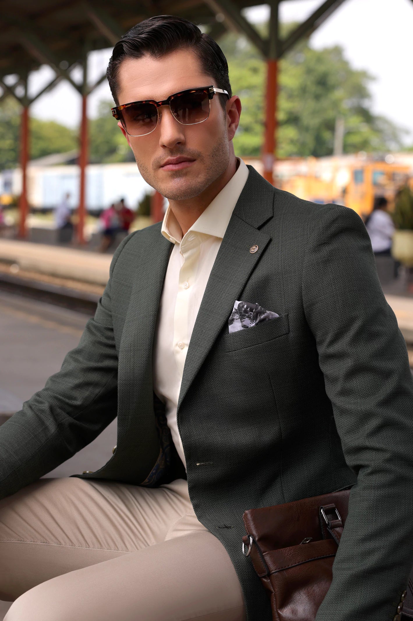 Green Windowpane Check Blazer - Image 3