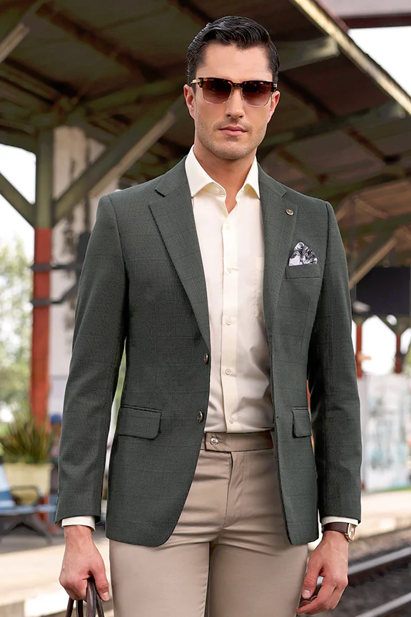 Green Windowpane Check Blazer - Image 4