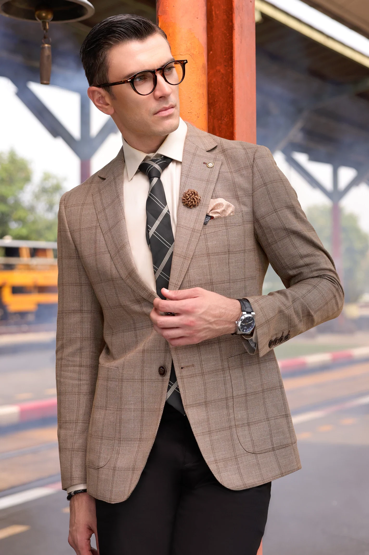 Fawn Windowpane Check Blazer - Image 4