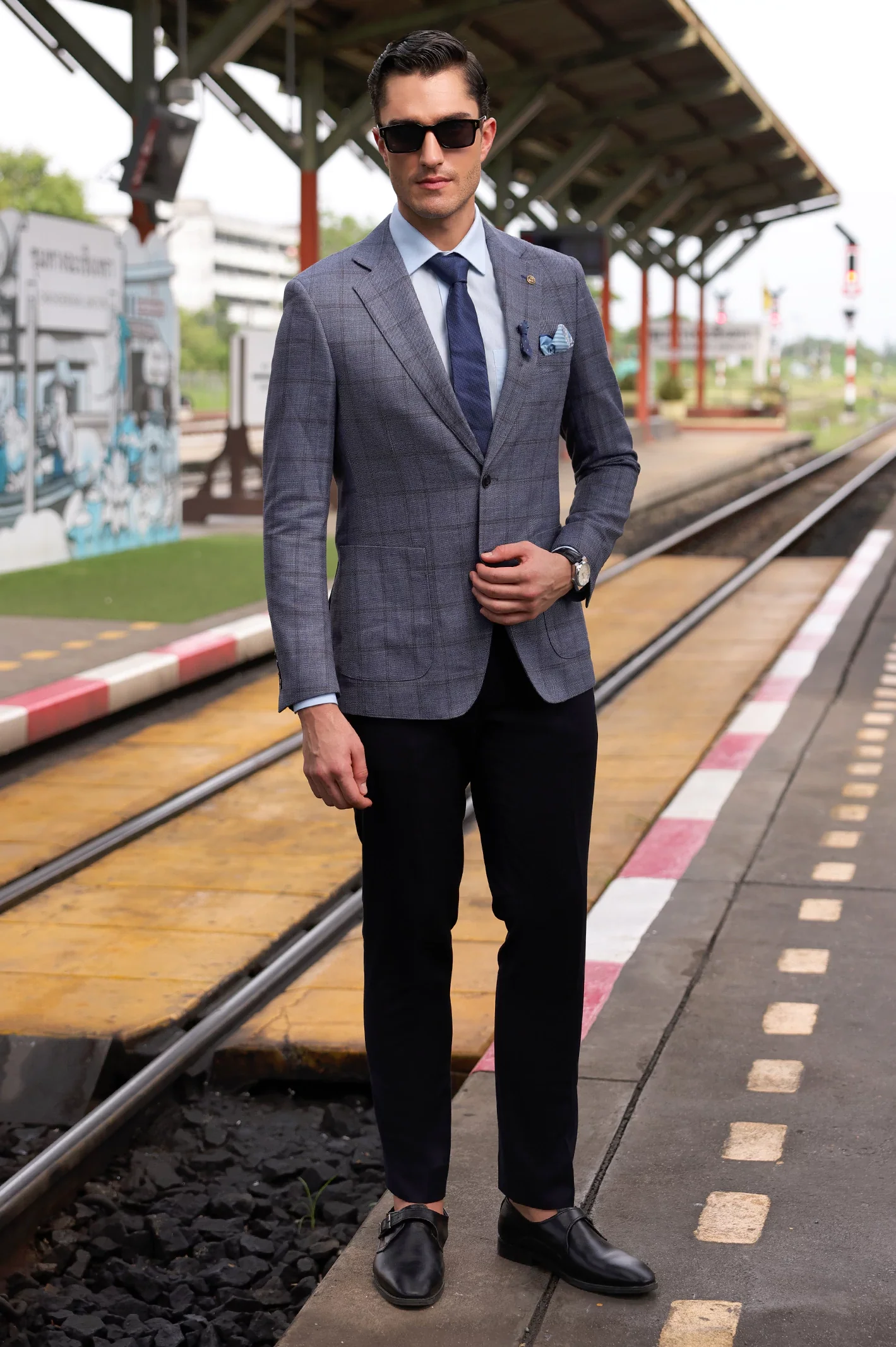 Light Blue Window Pane Check Blazer - Image 2