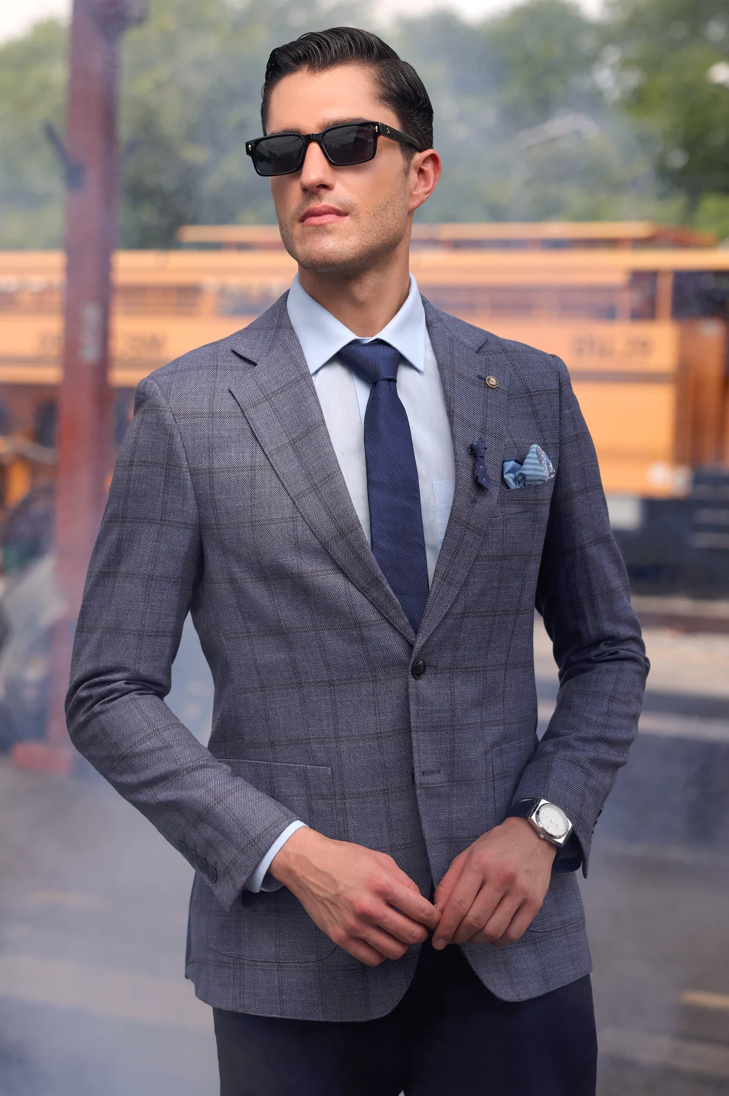 Light Blue Window Pane Check Blazer - Image 3