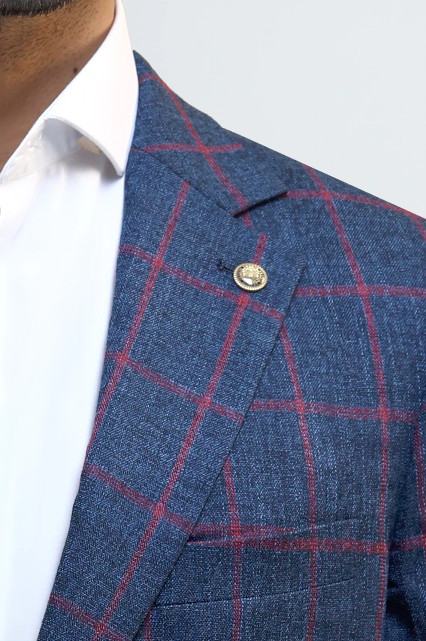 Navy Blue Checked Single-Breasted Blazer - Image 3