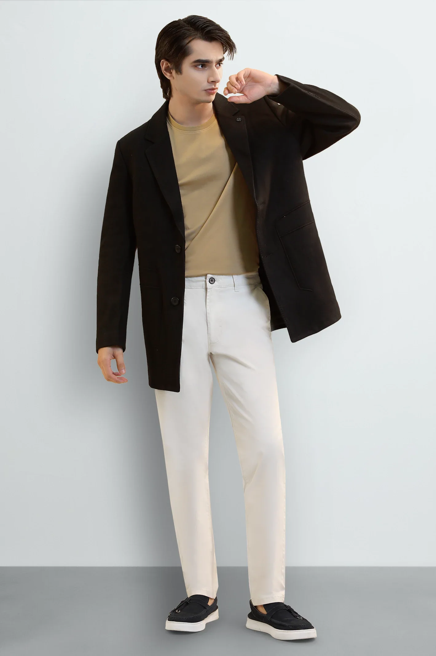 Men's Black Wool Blend Longline Coat - Image 2