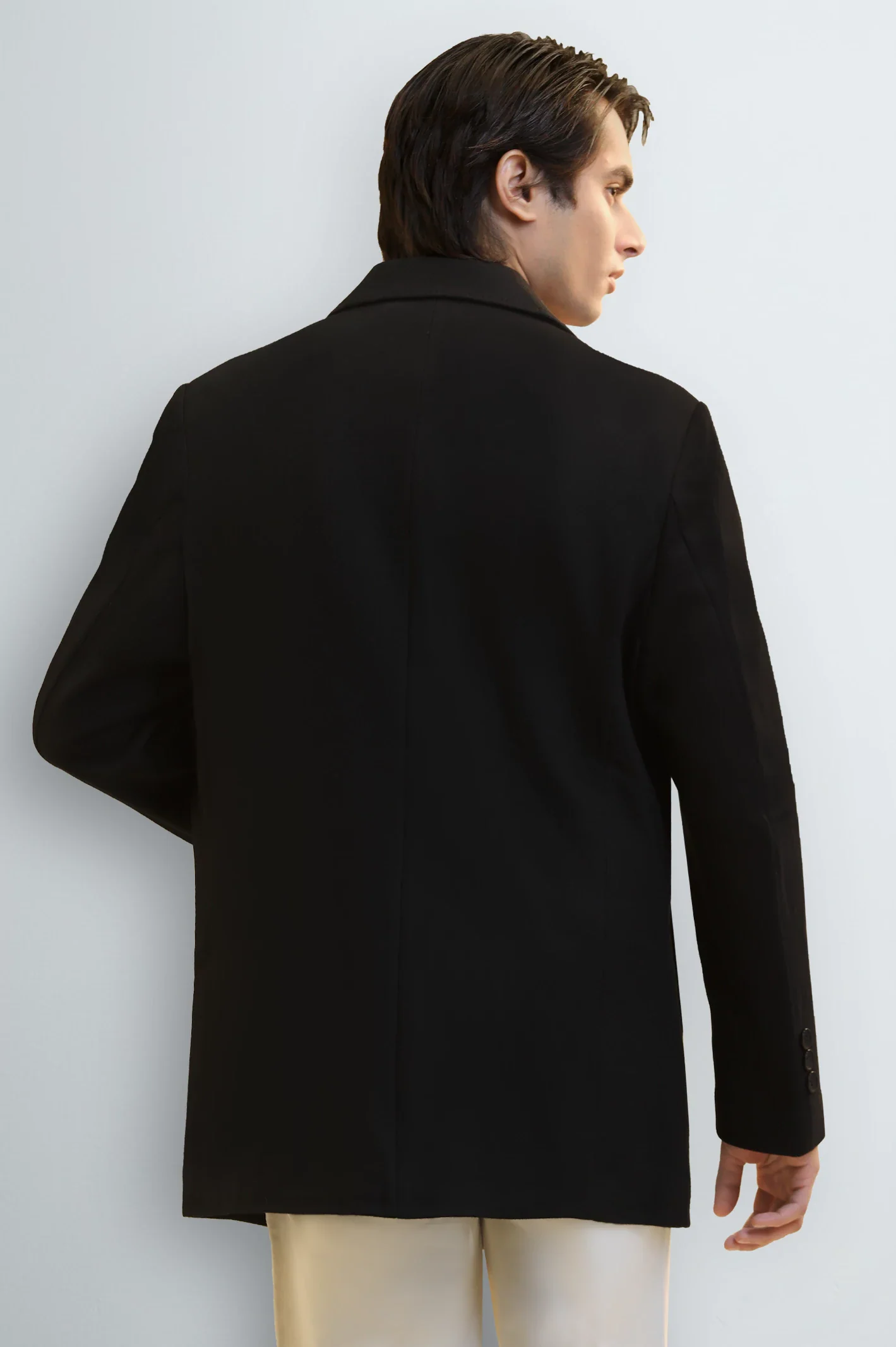 Men's Black Wool Blend Longline Coat - Image 4