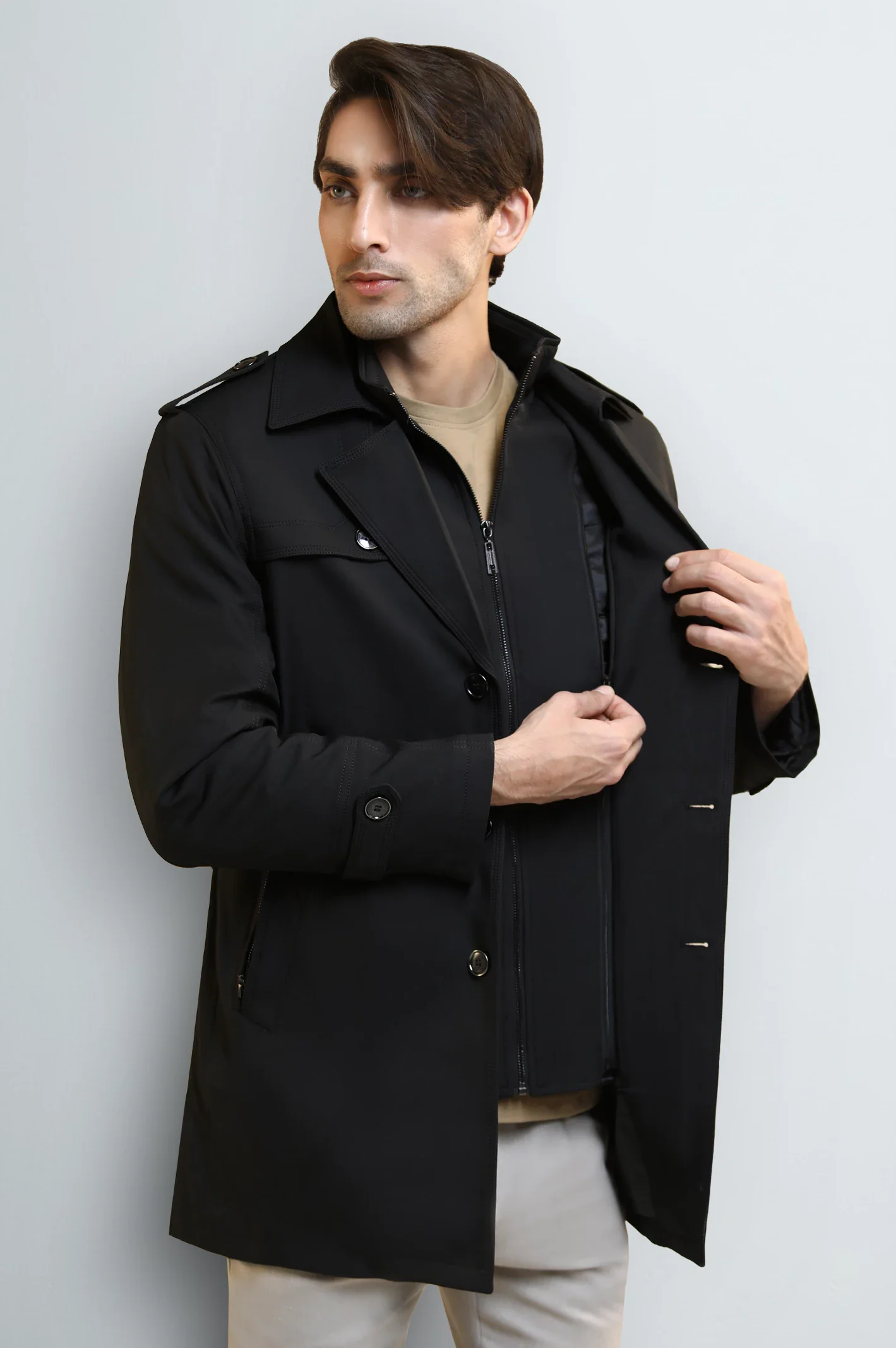 Double-Breasted Overcoat with Detachable Jacket - Image 3