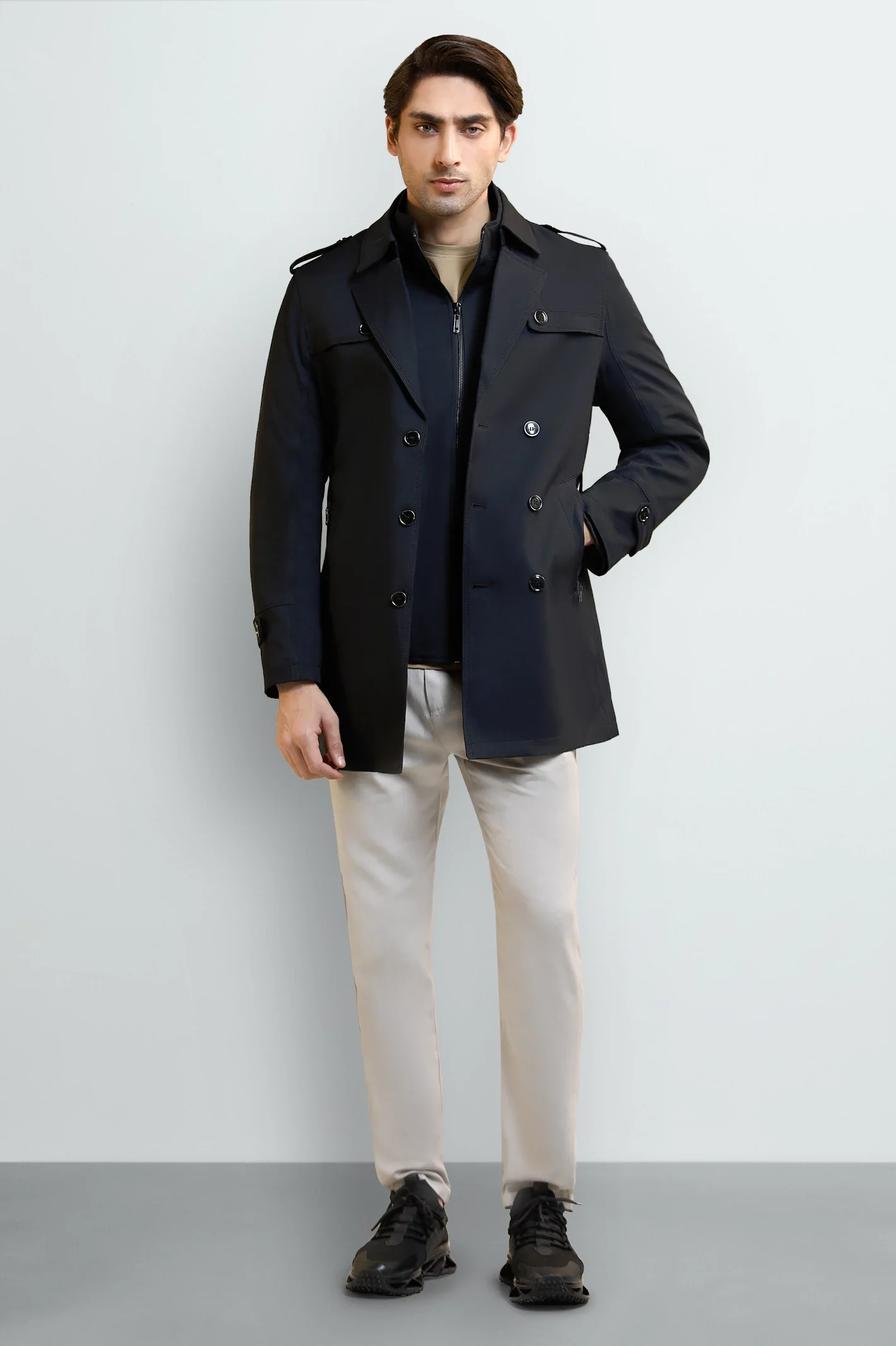 Double-Breasted Overcoat with Detachable Jacket - Image 2