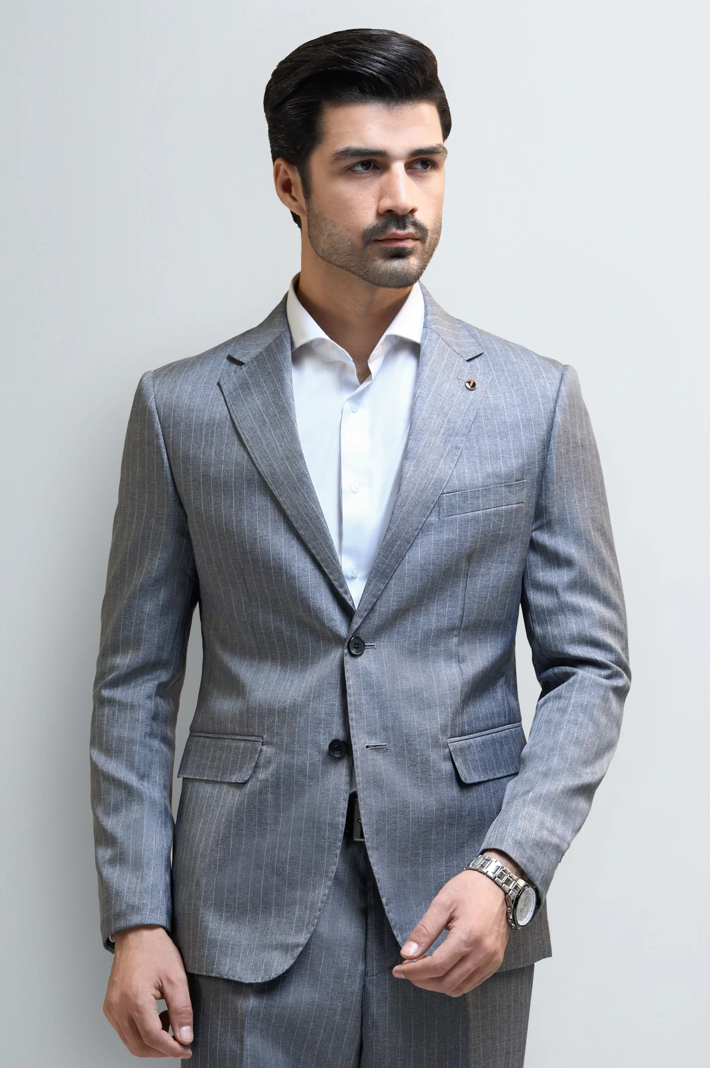 Men's Grey Striped 2-Piece Suit - Image 2