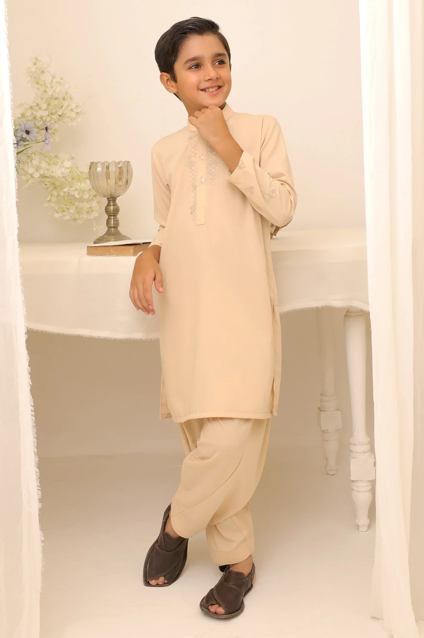 Light Fawn Boys Kurta Shalwar