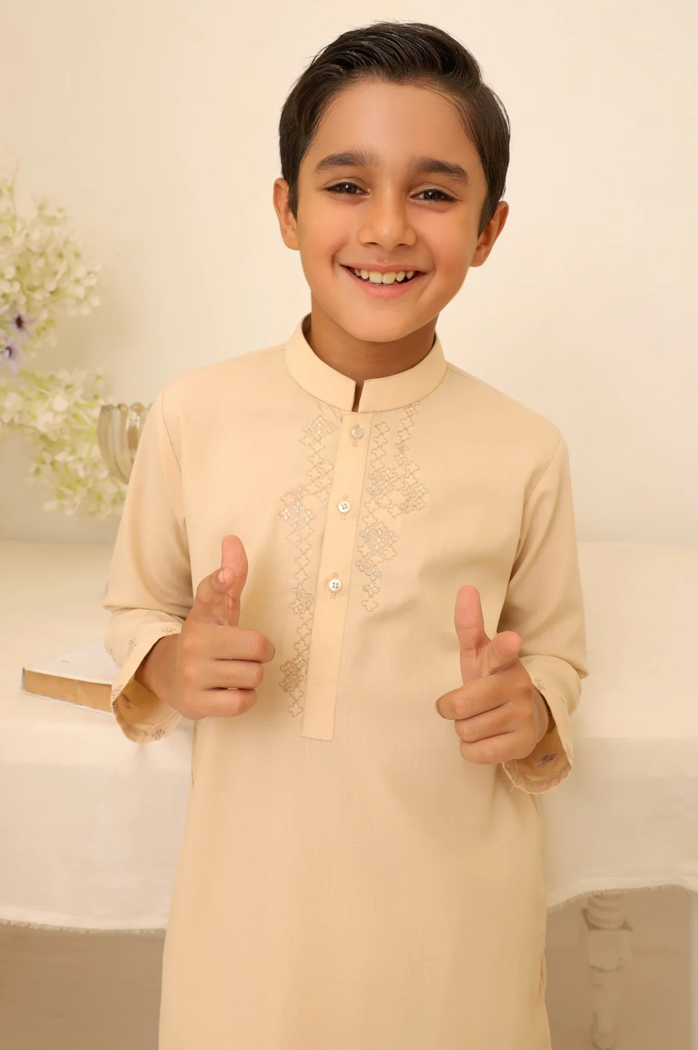 Light Fawn Boys Kurta Shalwar - Image 2