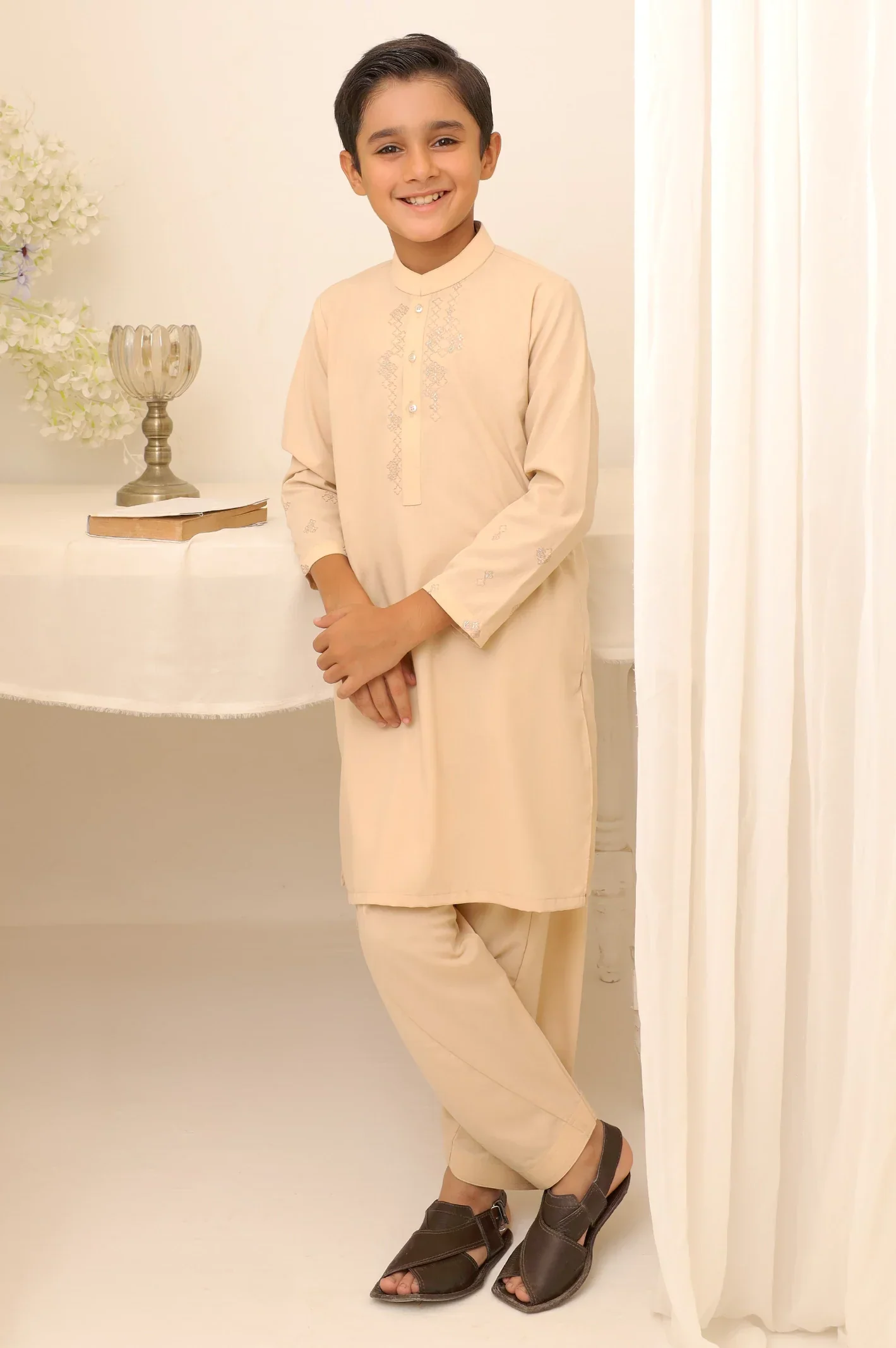 Light Fawn Boys Kurta Shalwar - Image 3