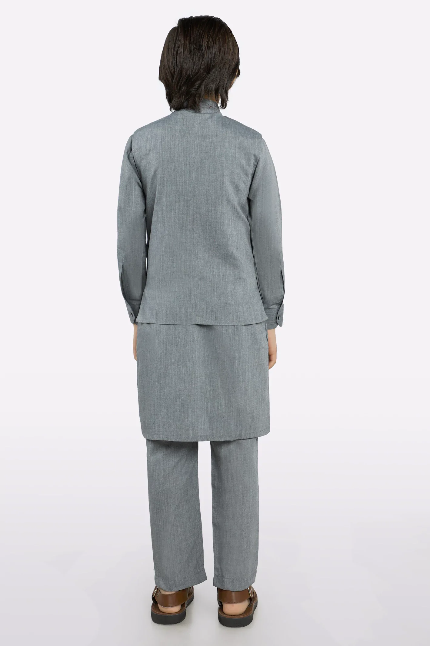 Grey Boys Kurta Pajama With Waistcoat - Image 4