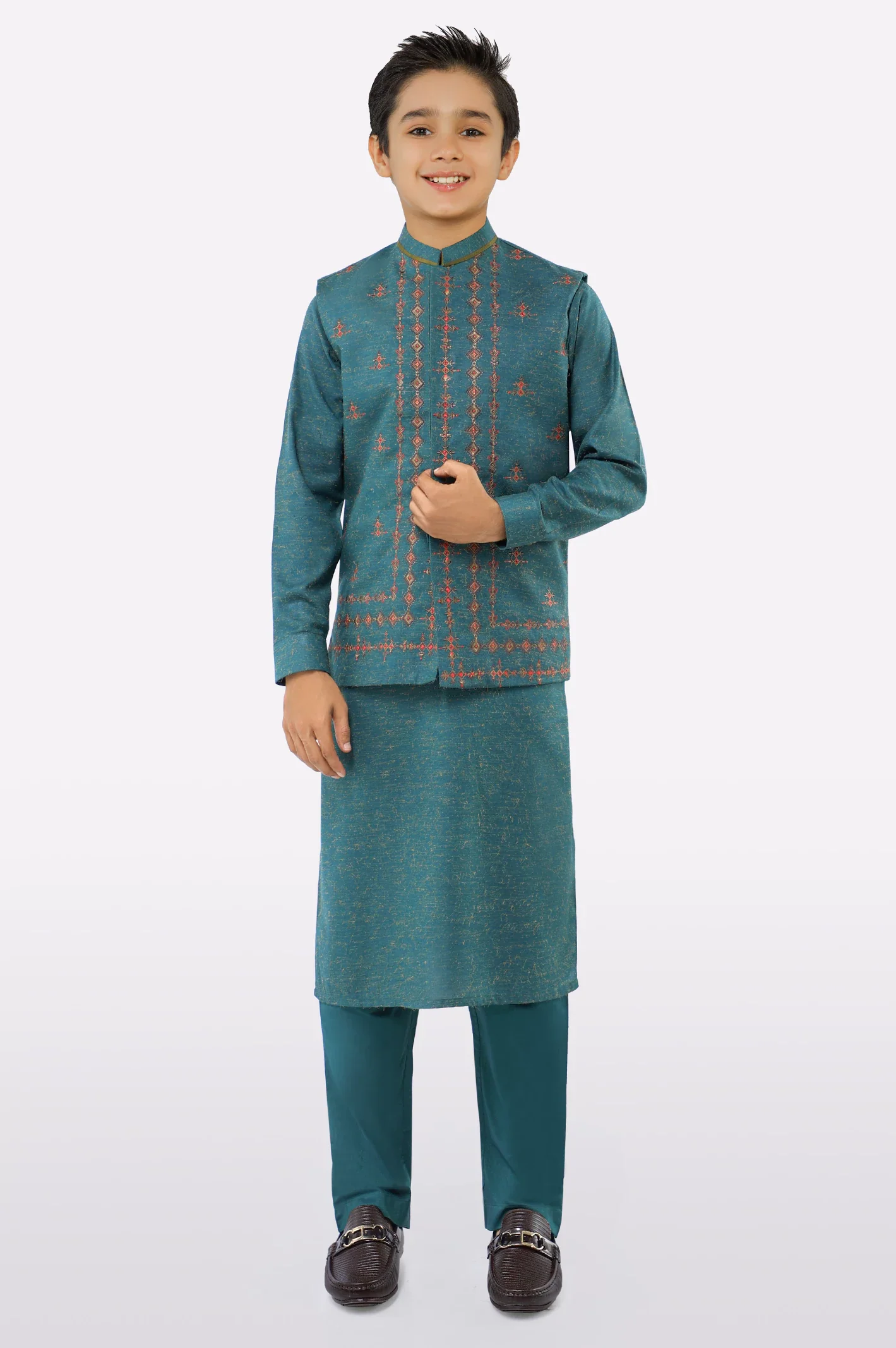 Green Boys Kurta Pajama With Waistcoat