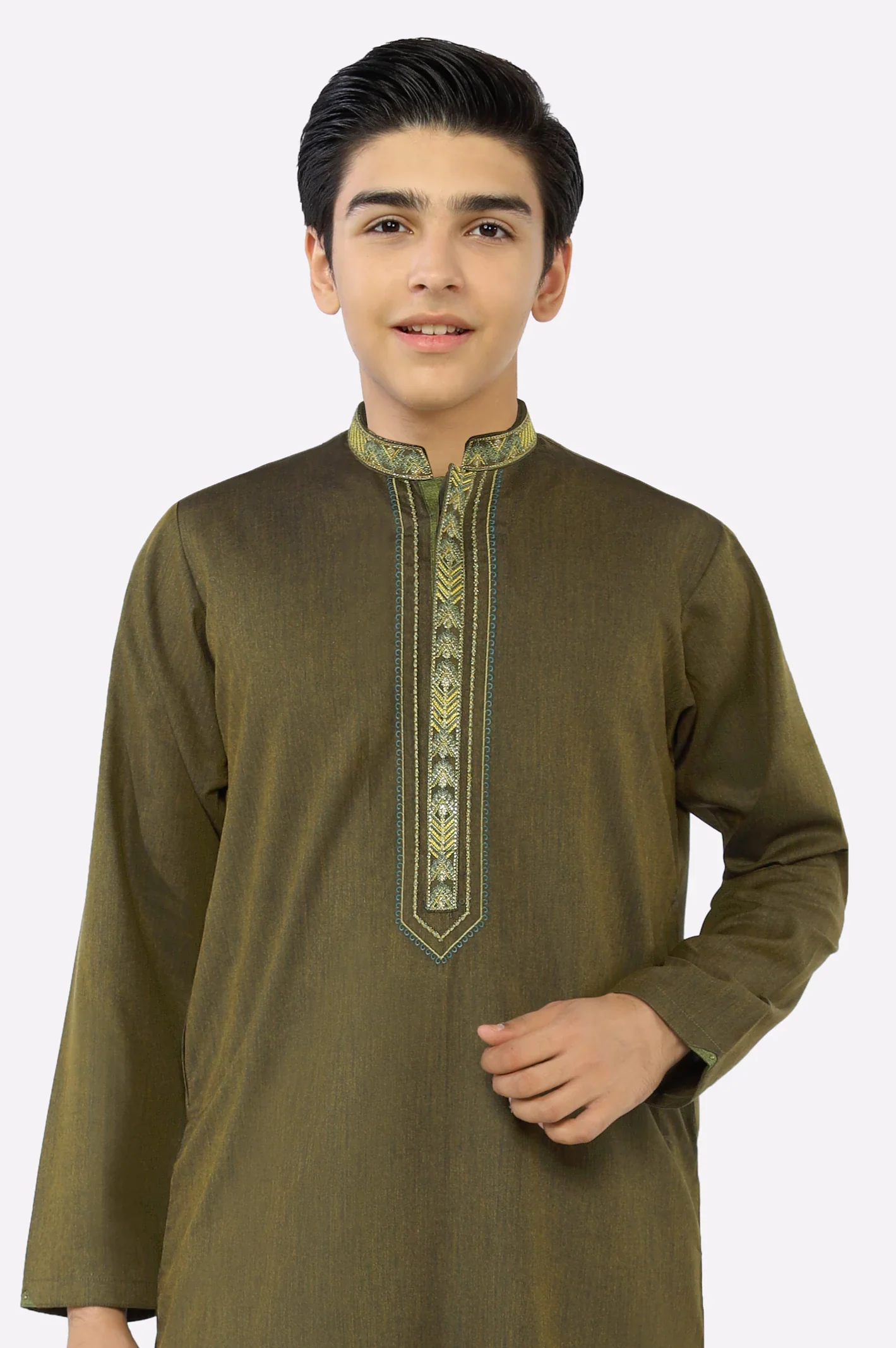Dark Green Teens Kurta Pajama - Image 2