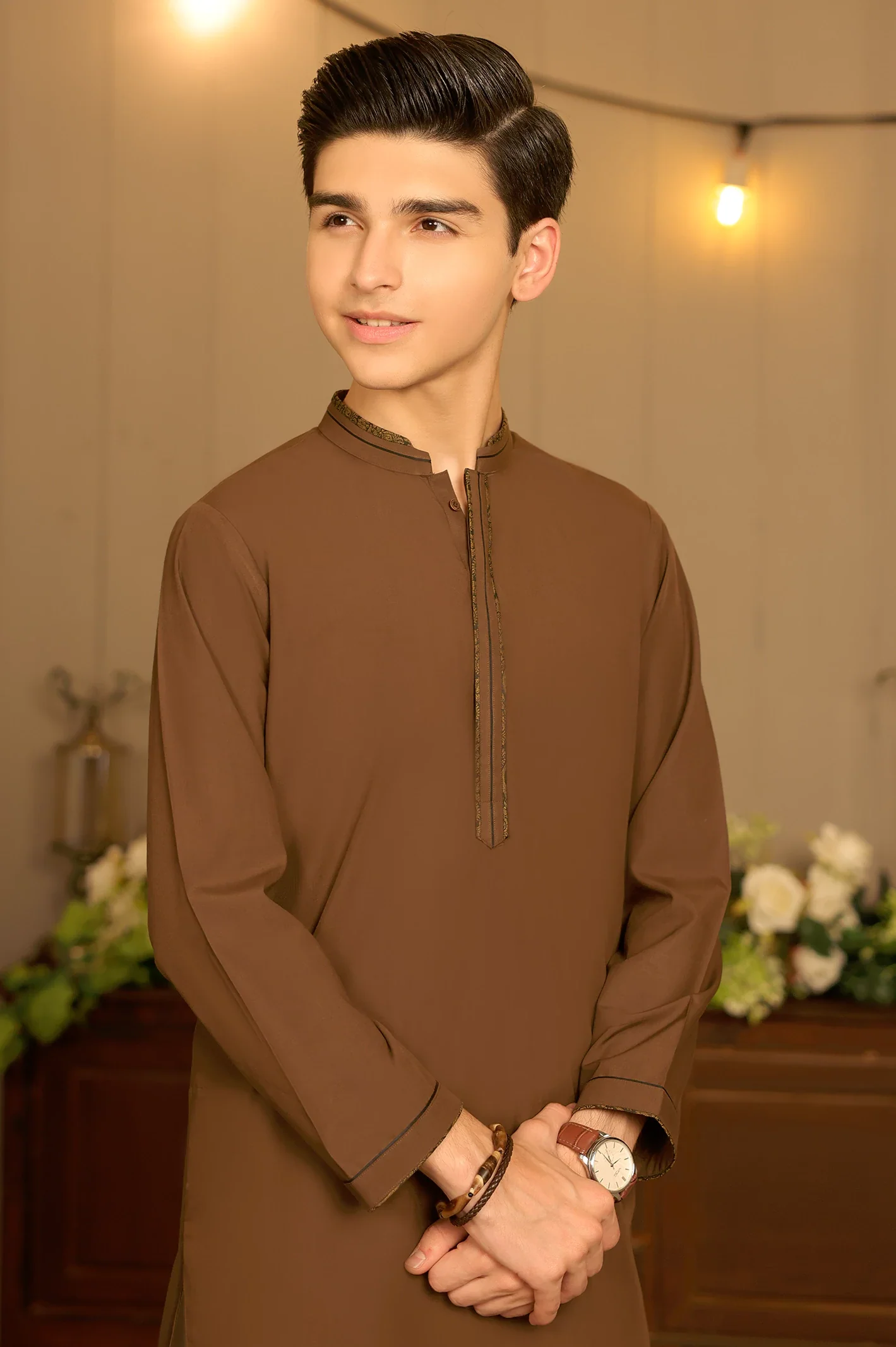 Brown Teens Kurta Pajama - Image 3