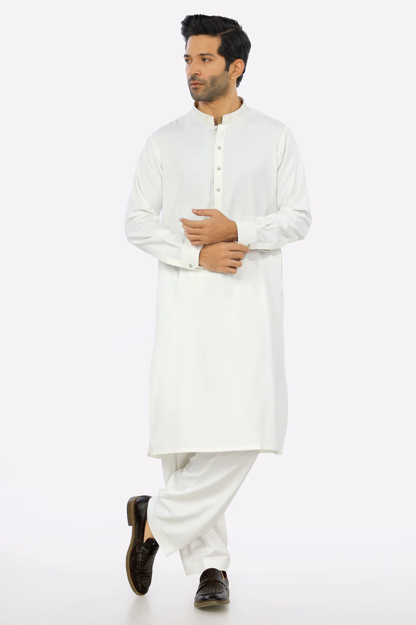 Off White Rayon Blend Shalwar Kameez - Image 2