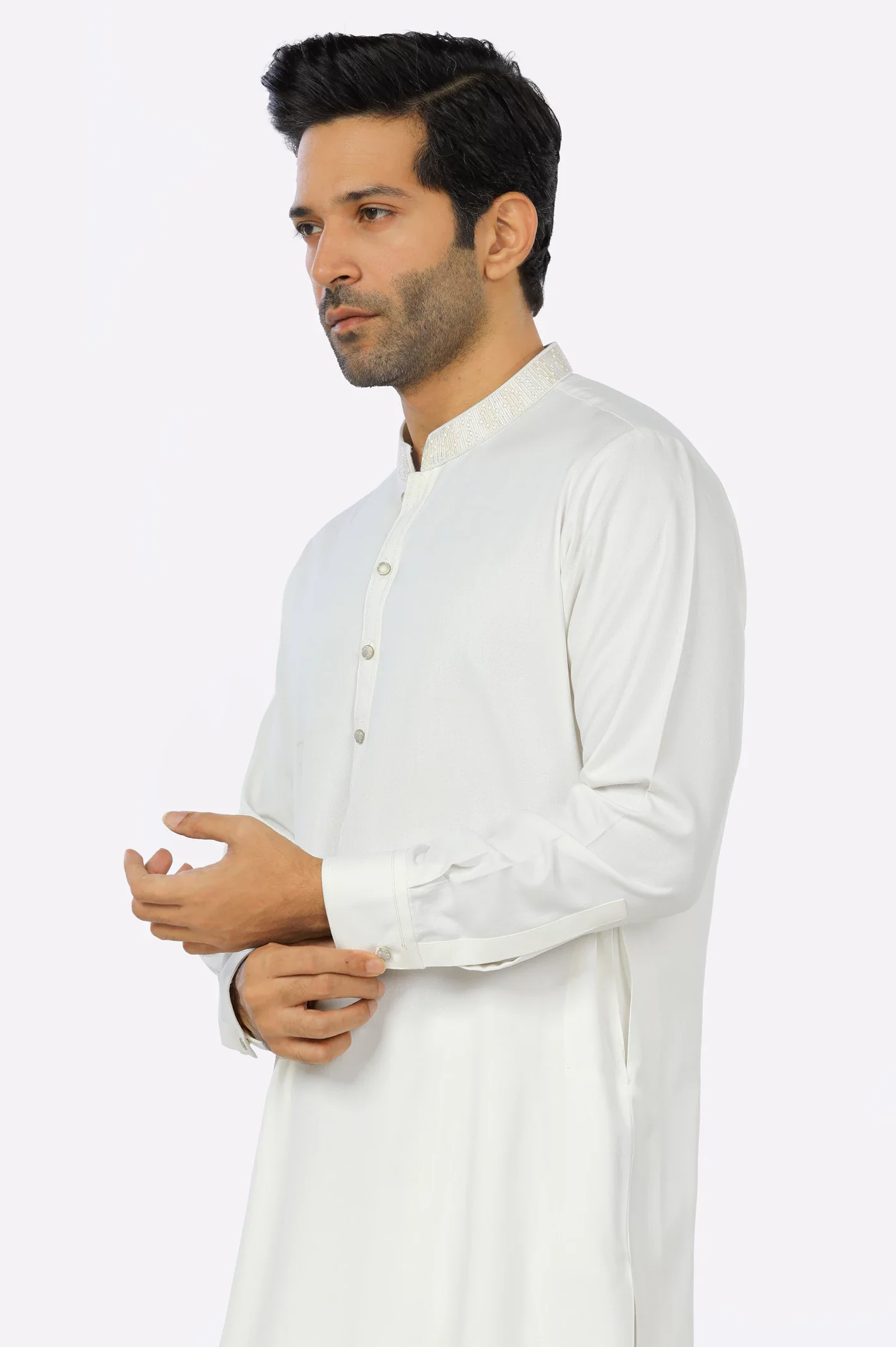 Off White Rayon Blend Shalwar Kameez - Image 3