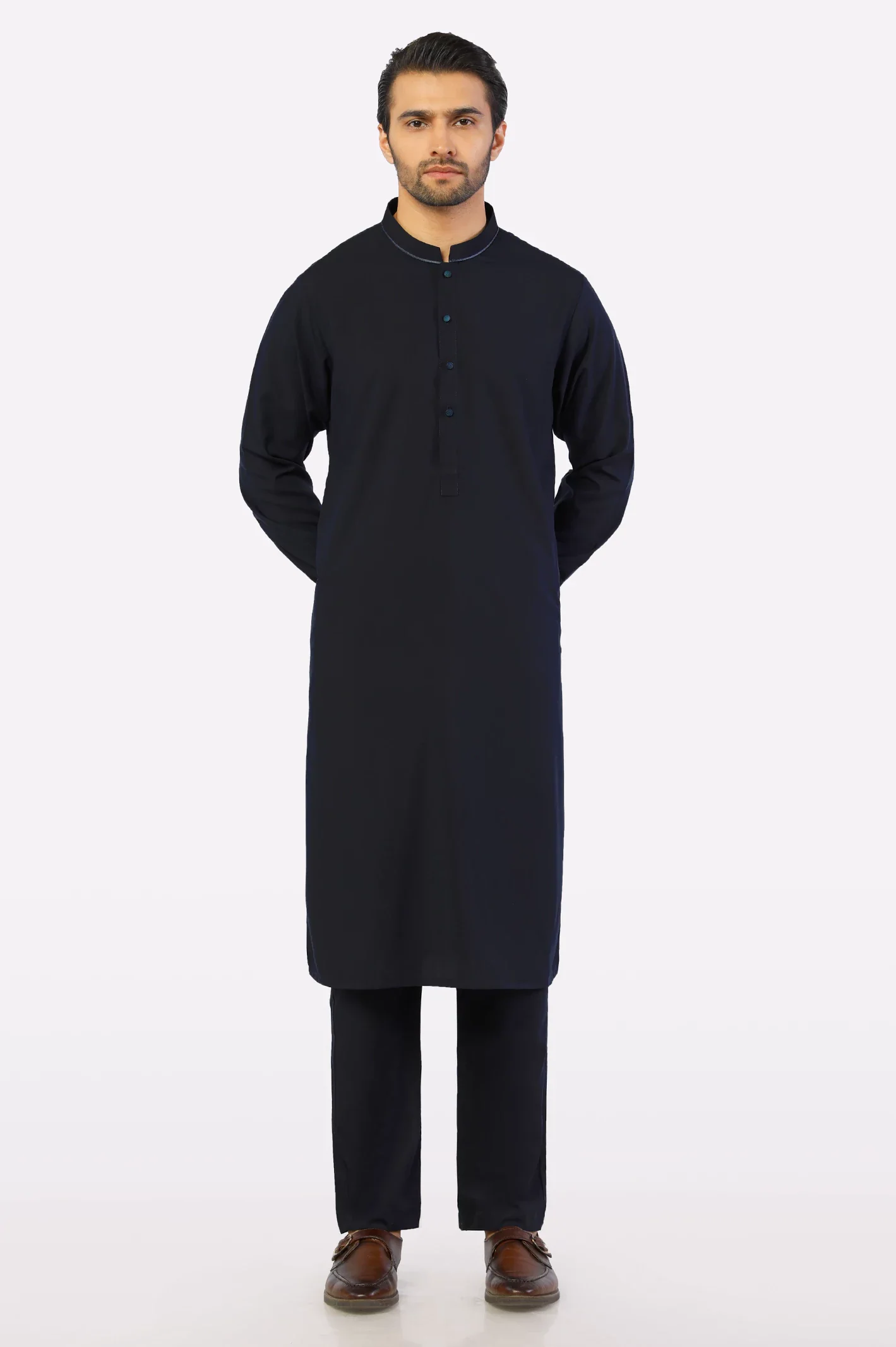 Navy Blue Wash & Wear Shalwar Kameez - Image 2