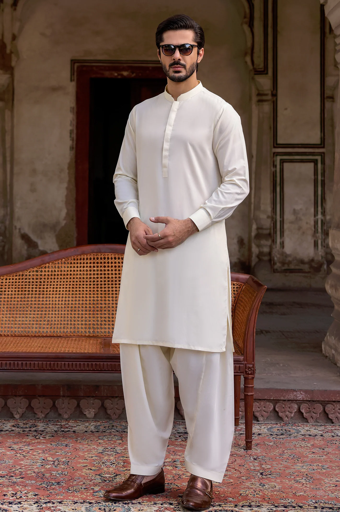 Cream Wash & Wear Shalwar Kameez - Image 2