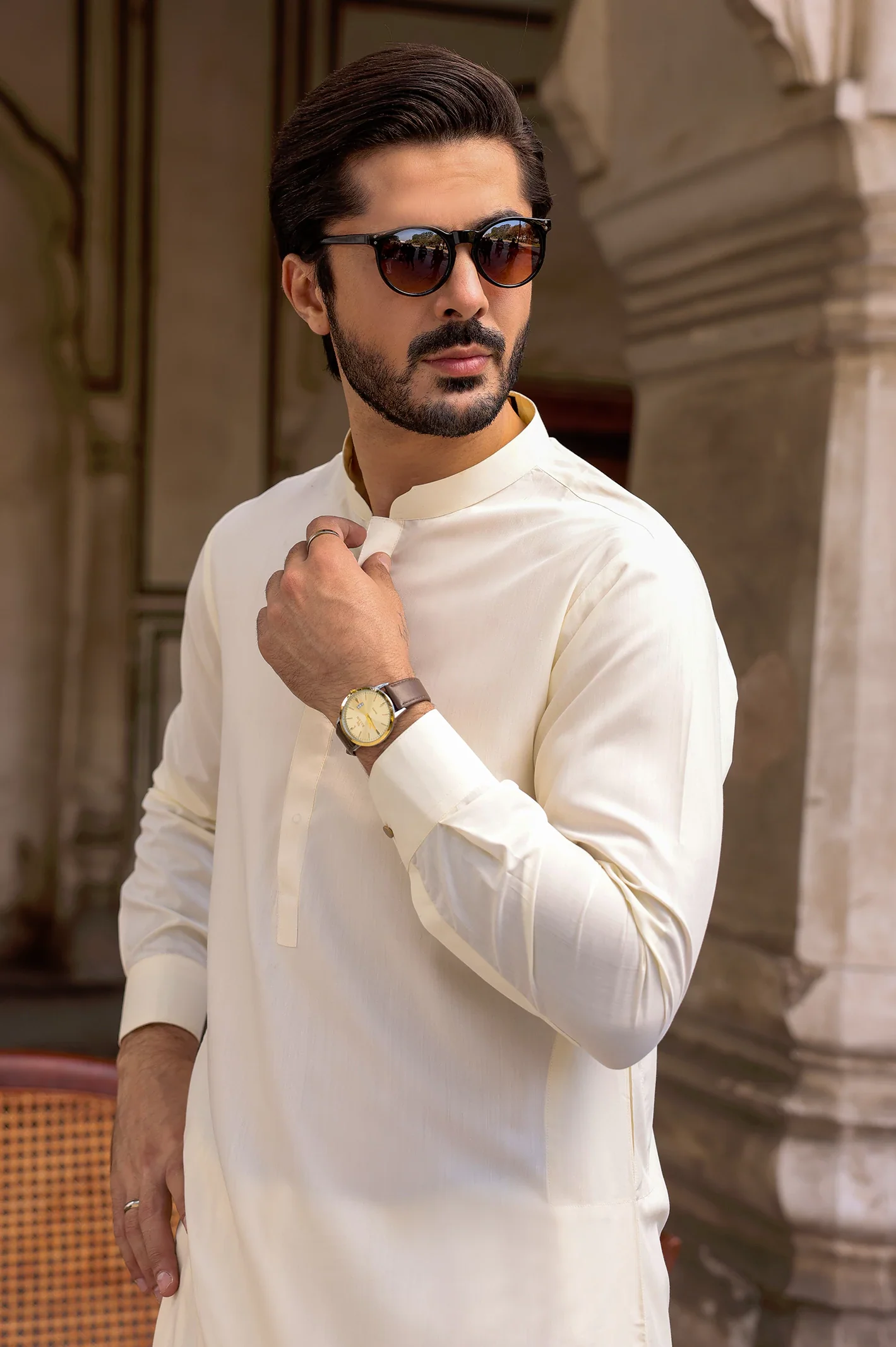 Cream Wash & Wear Shalwar Kameez - Image 3