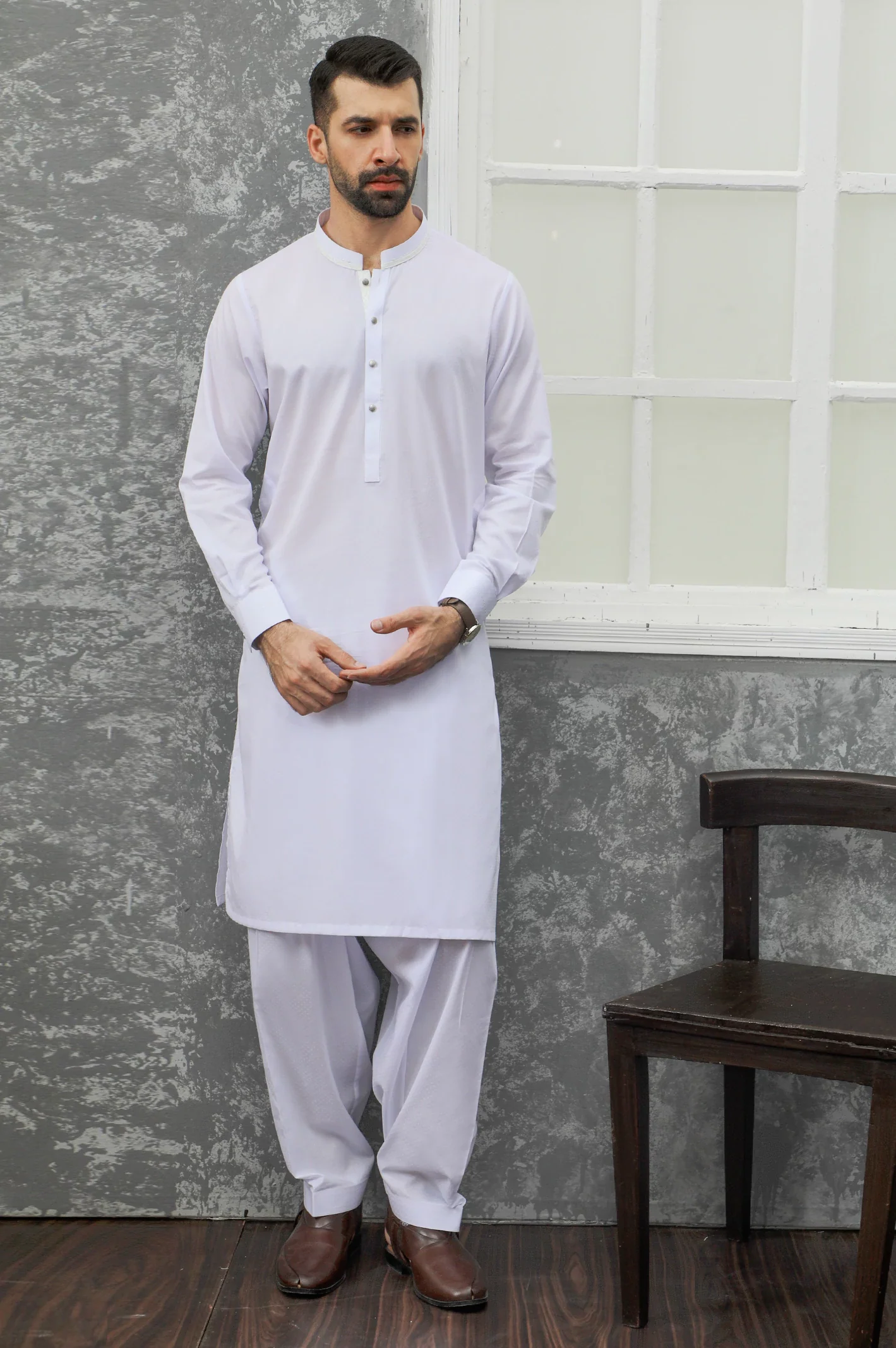 White Wash & Wear Shalwar Kameez - Image 2