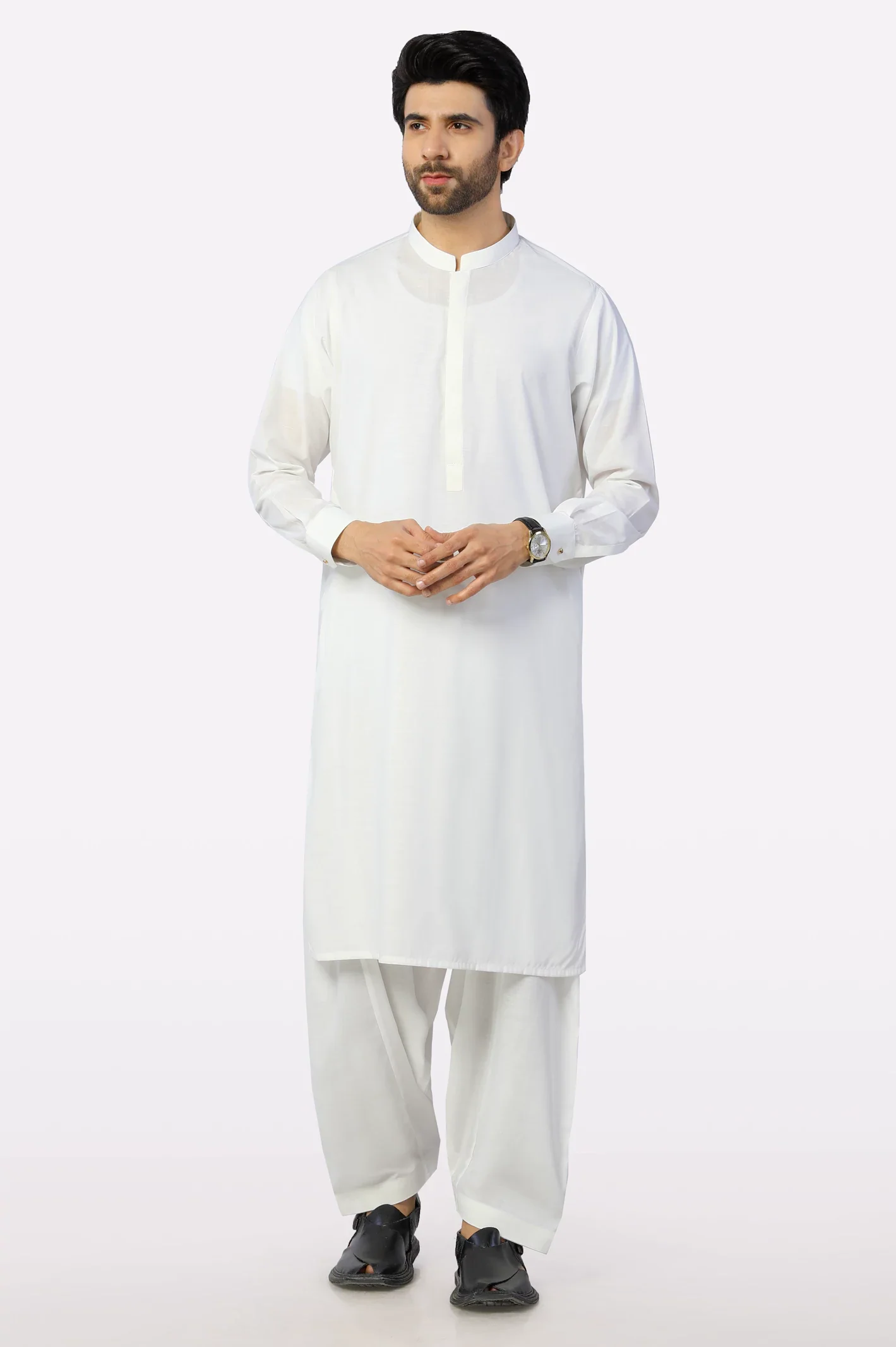 Off White Wash & Wear Shalwar Kameez - Image 2