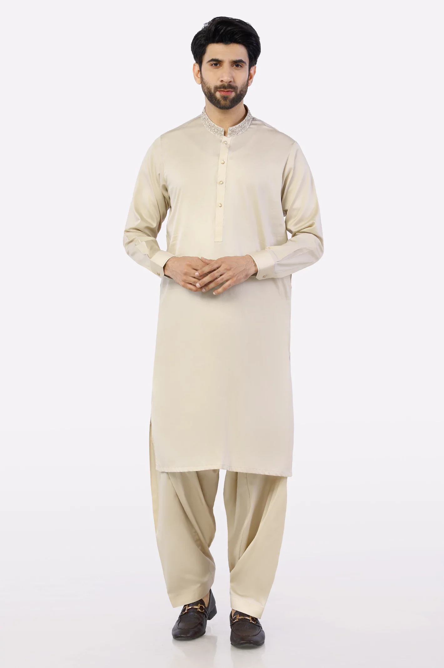 Fawn Cotton Shalwar Kameez - Image 3