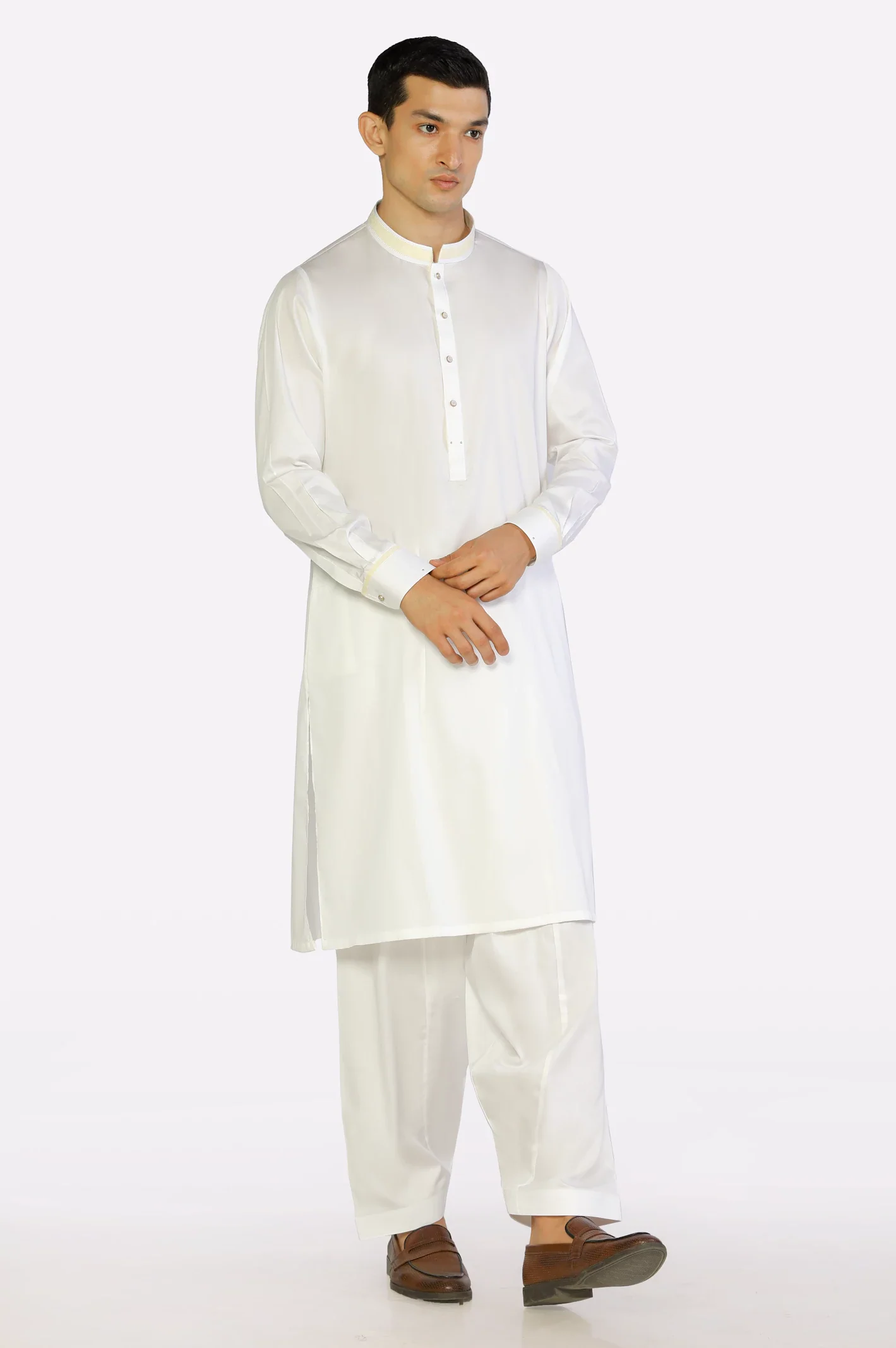 Off White Cotton Shalwar Kameez - Image 2