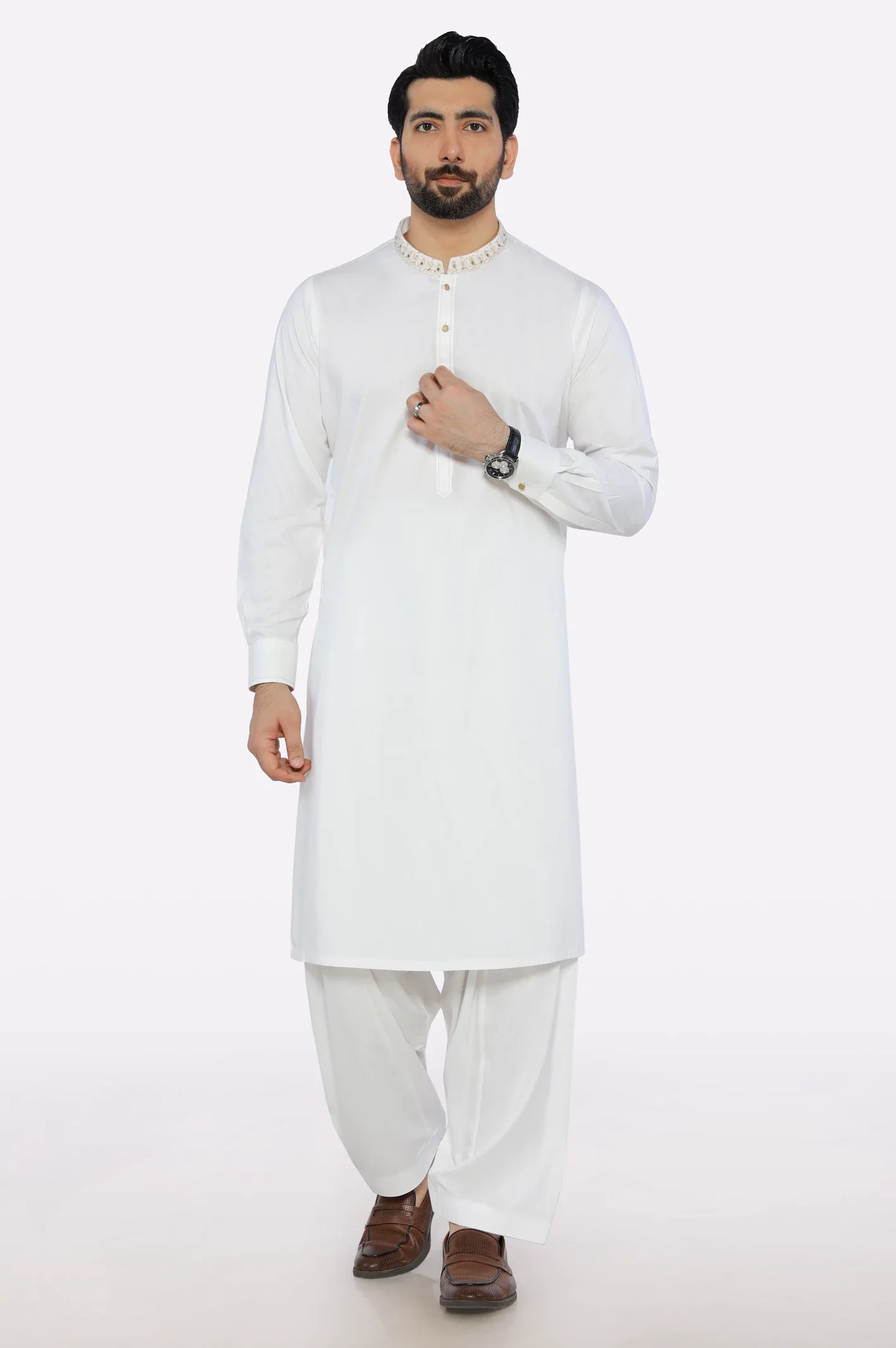 Off White Wash & Wear Shalwar Kameez - Image 2