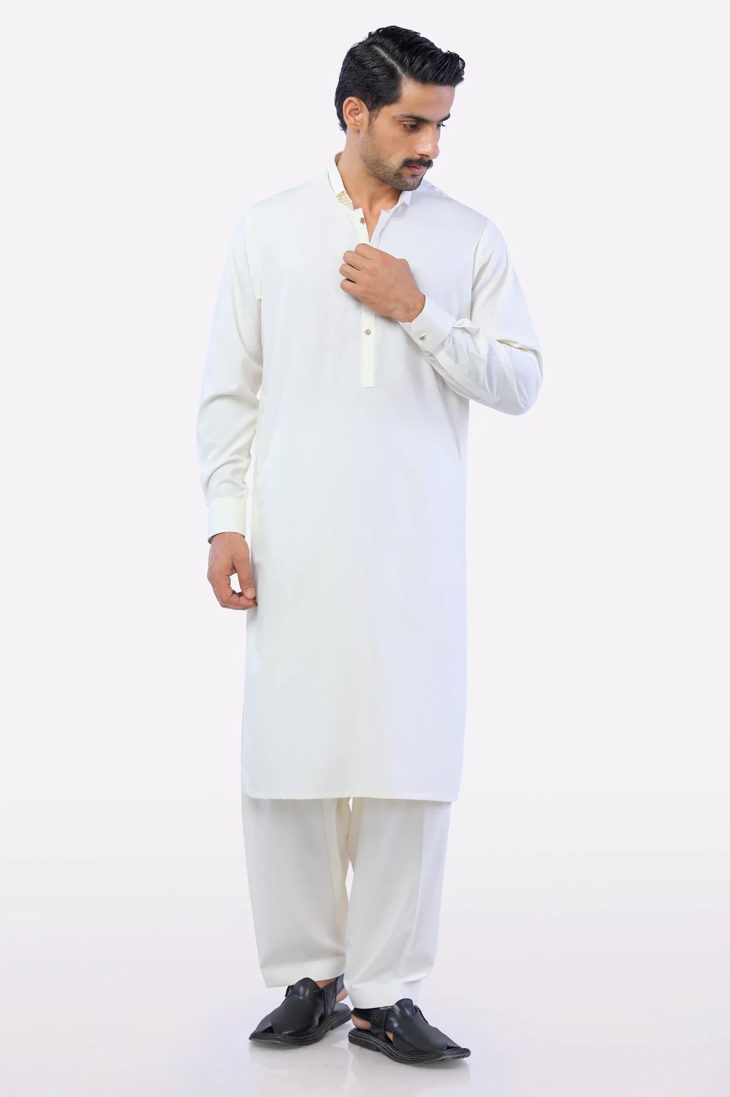 Cream Wash & Wear Shalwar Kameez - Image 2