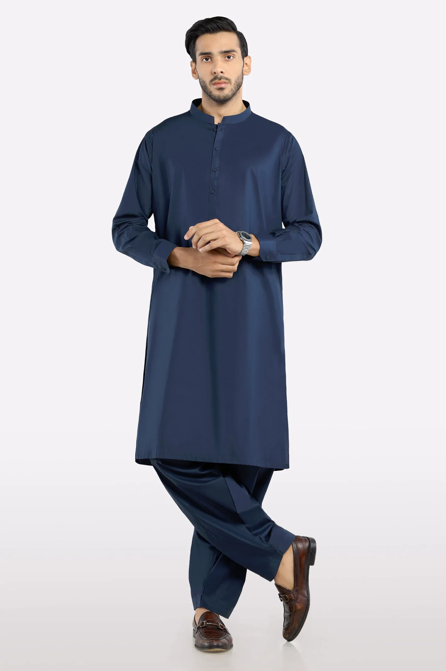 Navy Blue Cotton Shalwar Kameez - Image 2