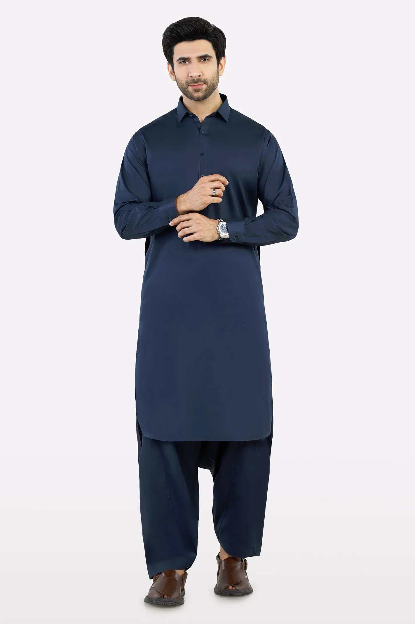 Navy Blue Cotton Shalwar Kameez - Image 2